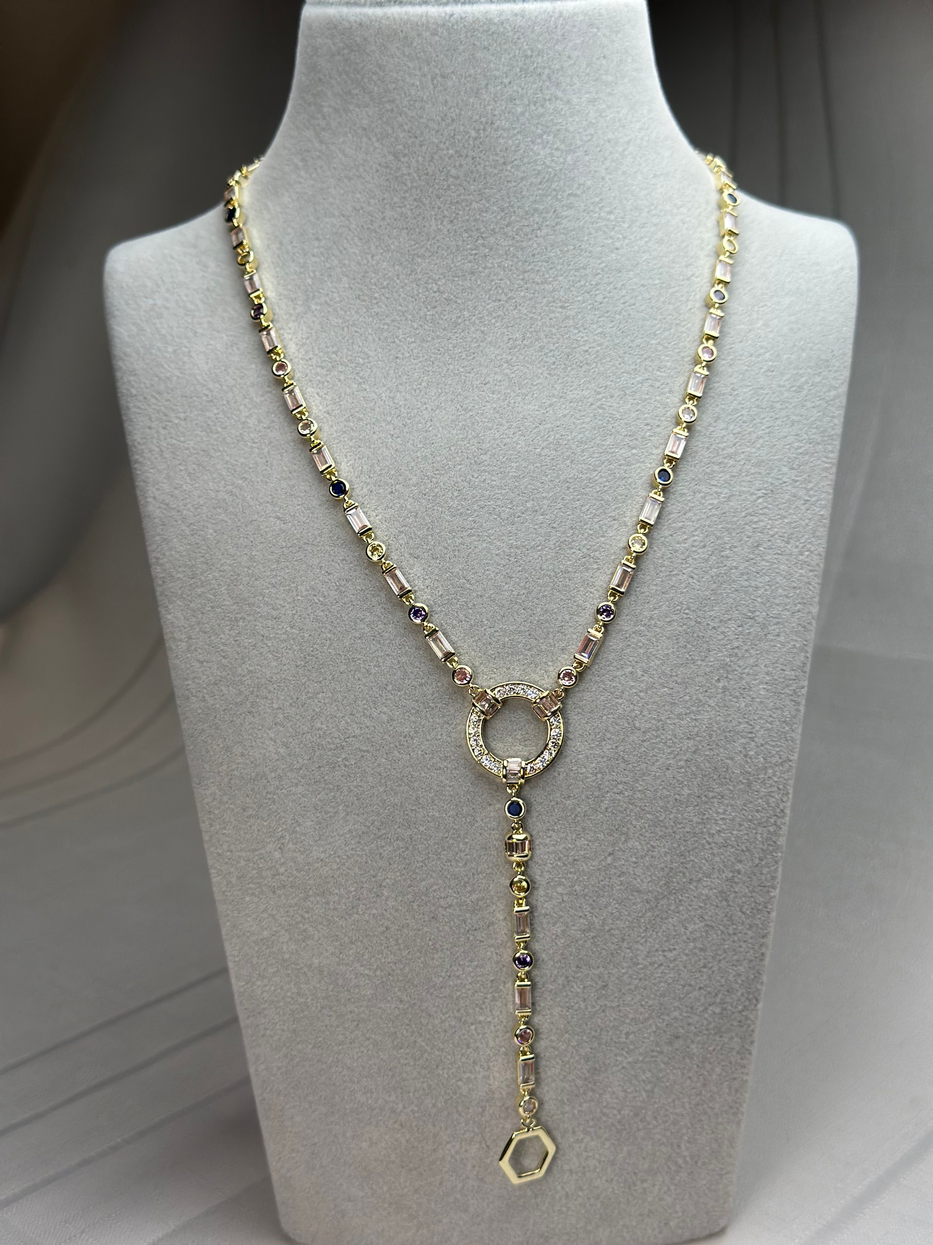 Özel Seri Marka Model Gold Renkli Taşlı Y Kolye