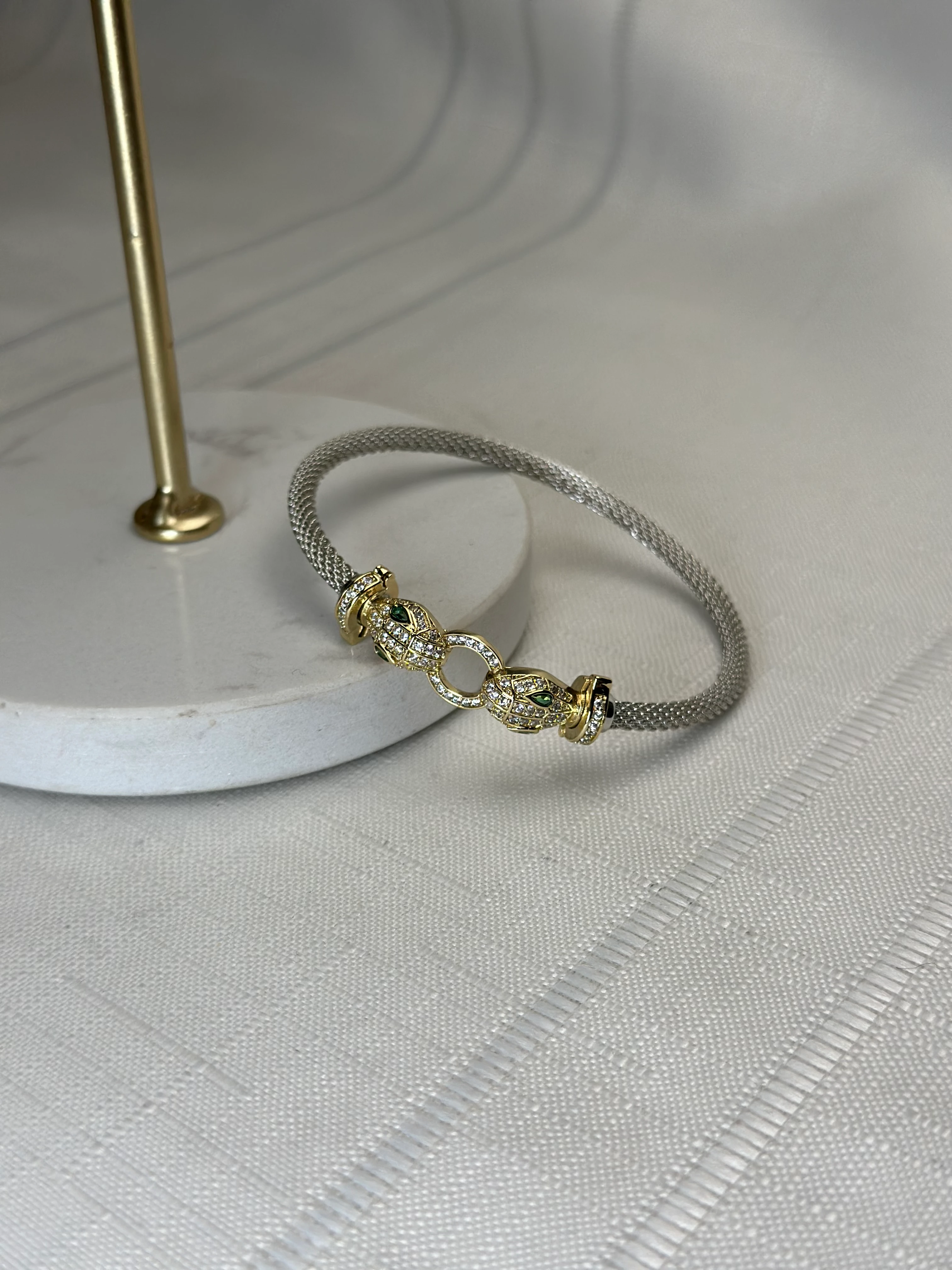 Özel Seri Taşlı Çift Renk Yılan Detay Kelepçe