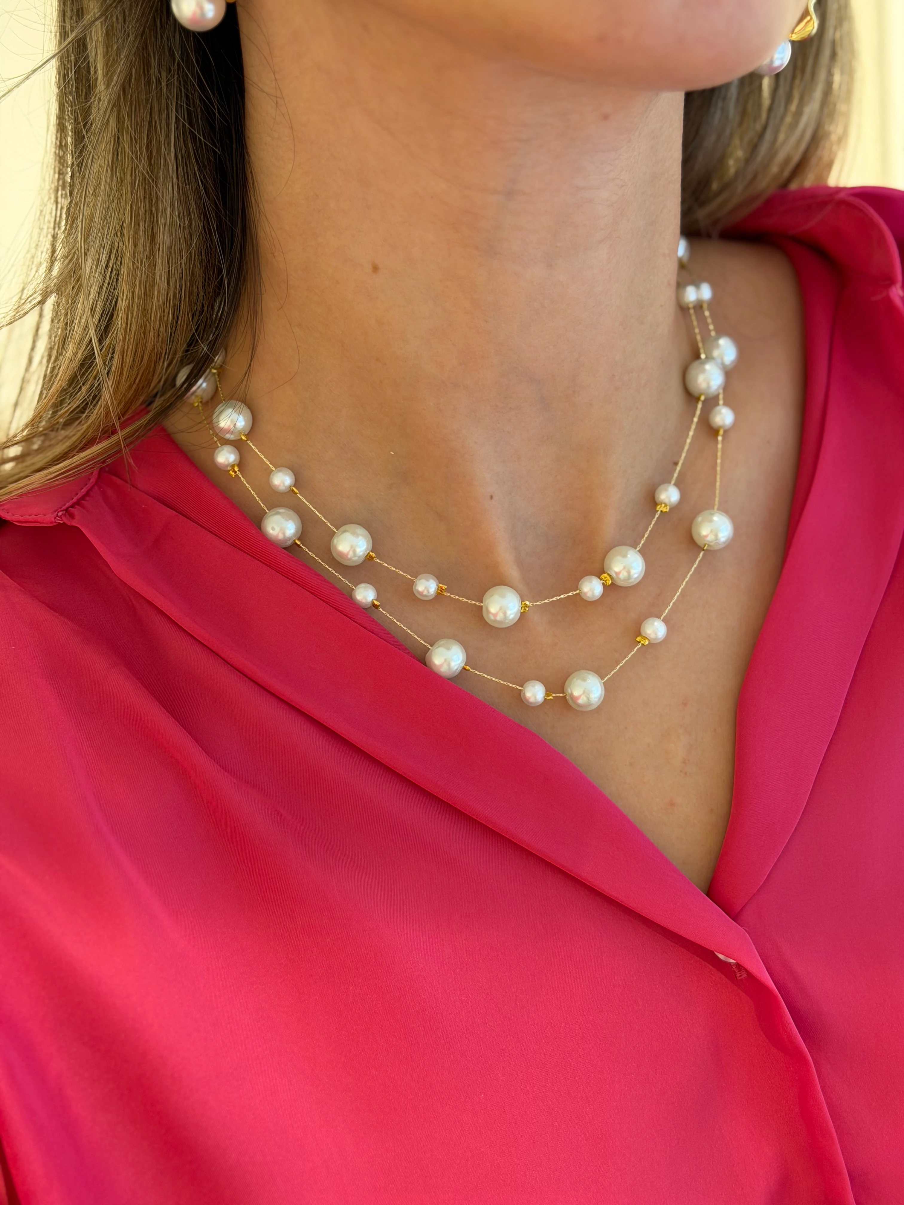 Gold Renk İkili İnci Kolye