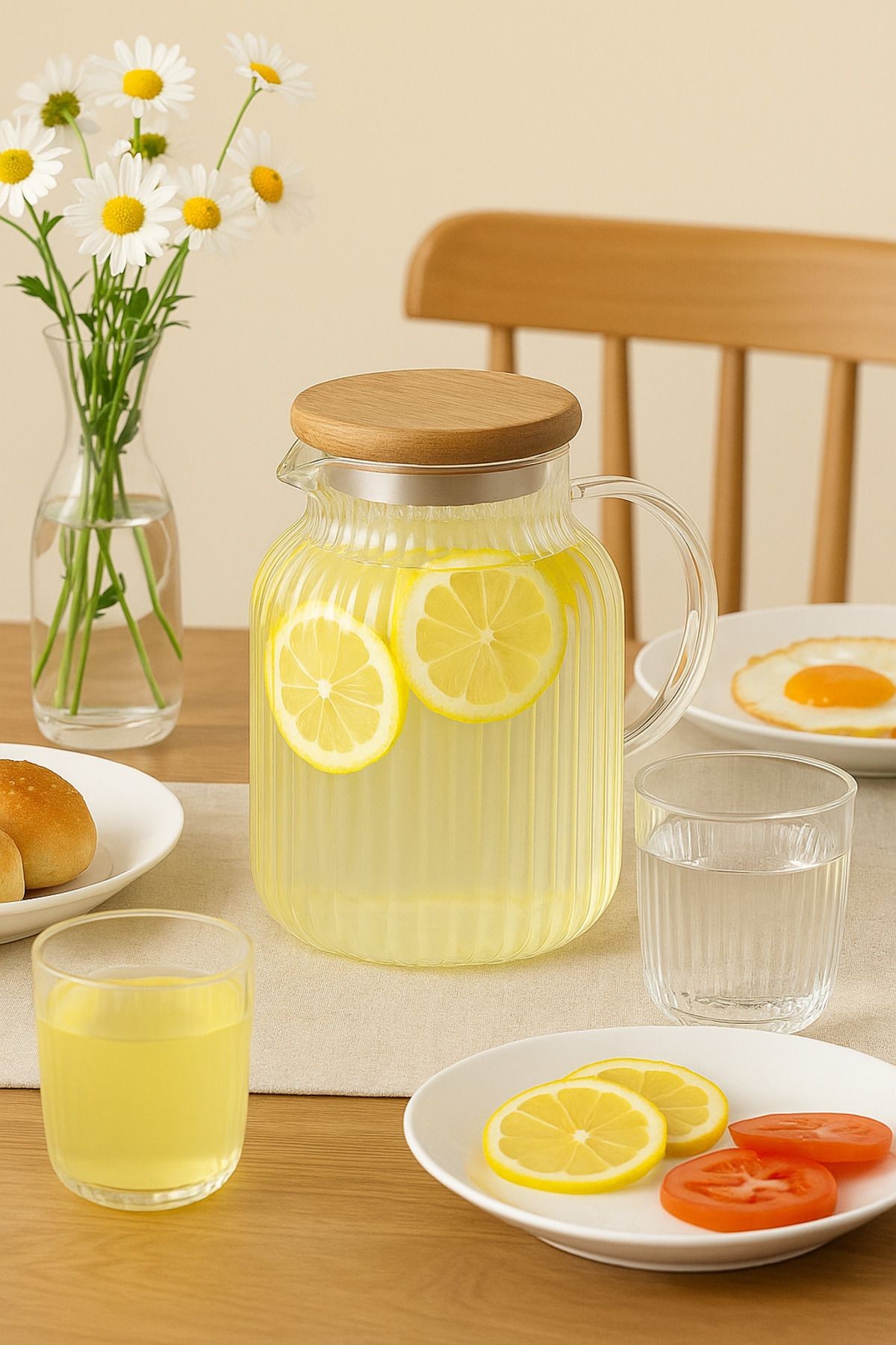 Akasya Cam Sürahi Çizgili Filtreli | 1.5 Litre Soğuk Içecek Servisi