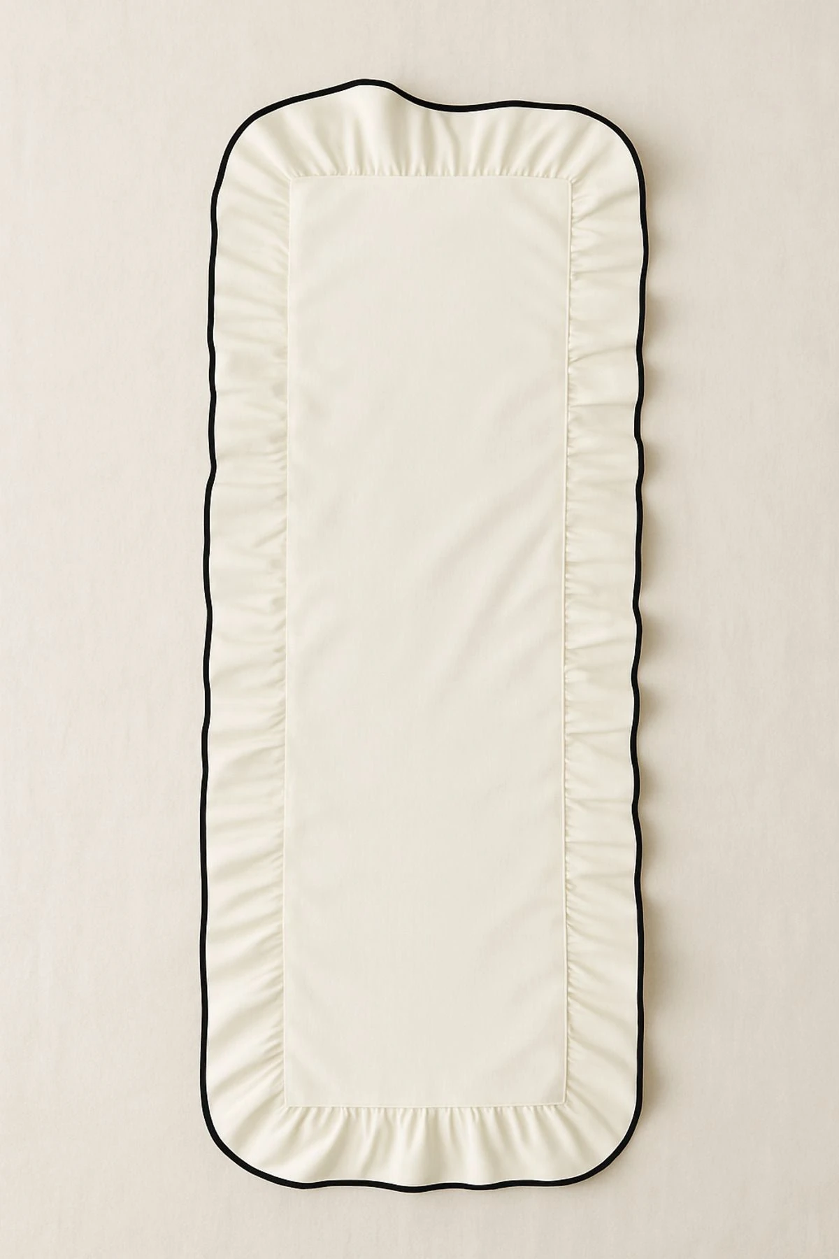 Fırfırlı Biyeli Keten Runner | Doğal Fırfırlı Runner - Sofra Dekorasyonu Için Şık Tasarım - Beyaz-biye