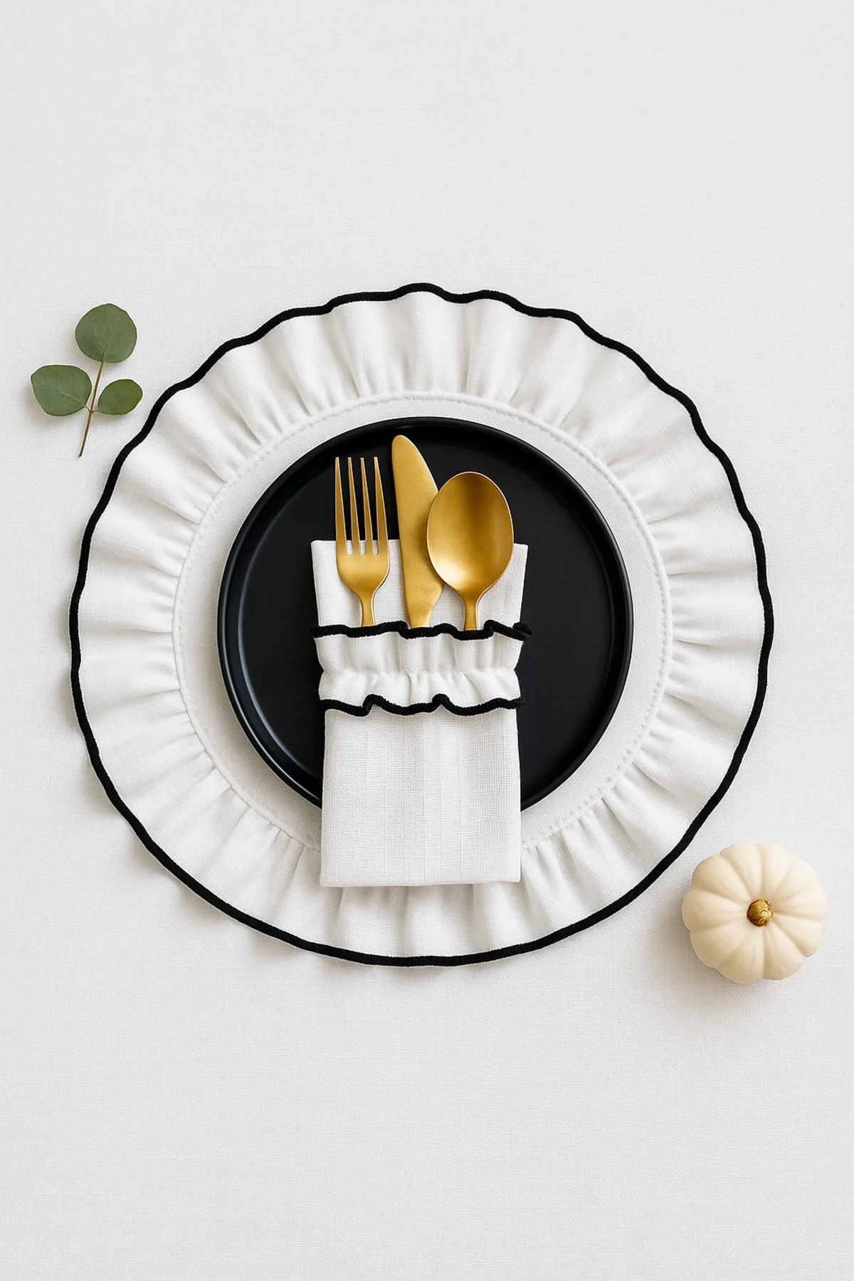 2'li Fırfırlı Kumaş Kaşıklık - Biyeli Kumaş Sofra Kaşıklığı - Peçetelik