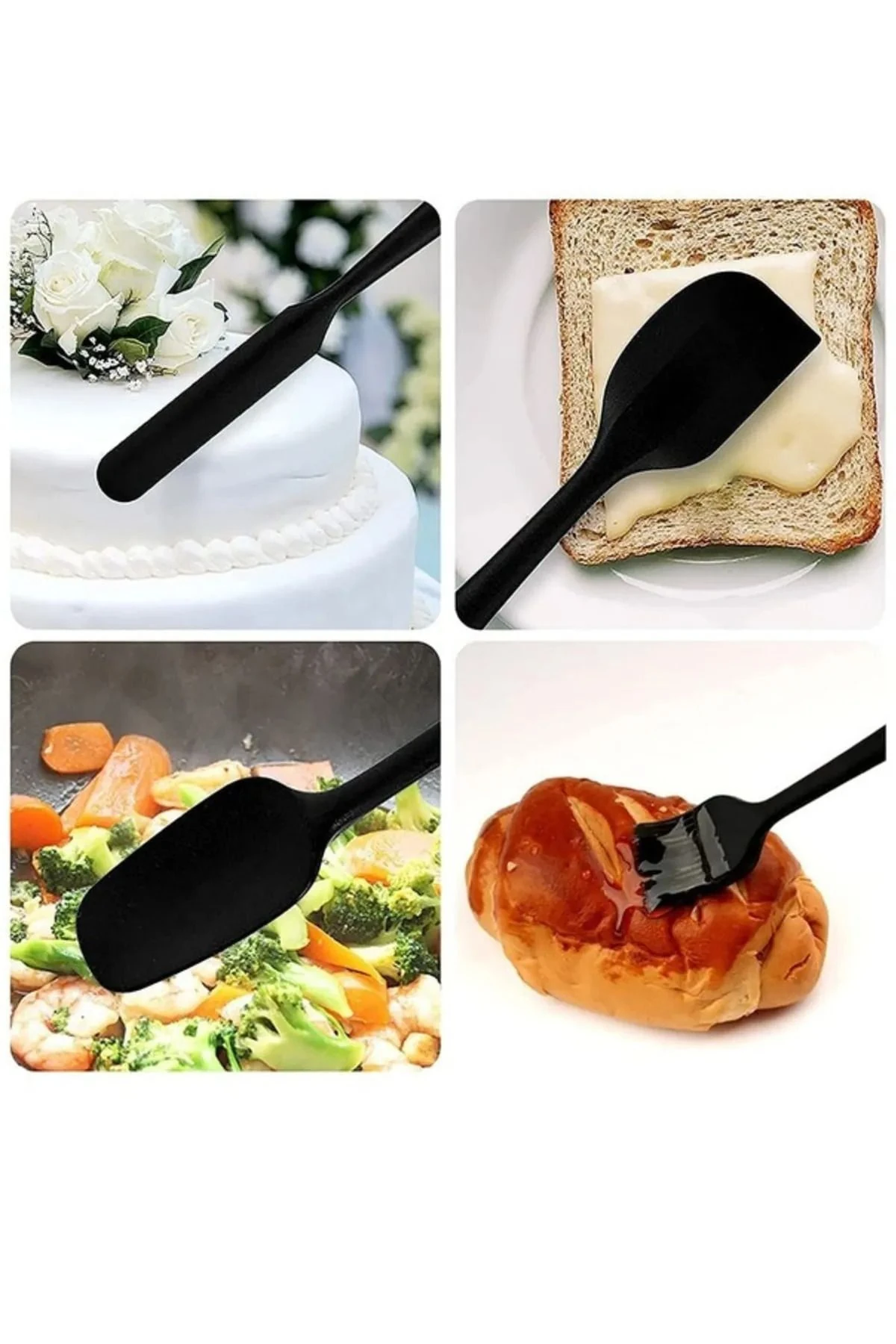 10 Parça Silikon Mutfak Gereçleri Seti – Bambu Saplı Servis ve Pişirme Gereçleri - Siyah