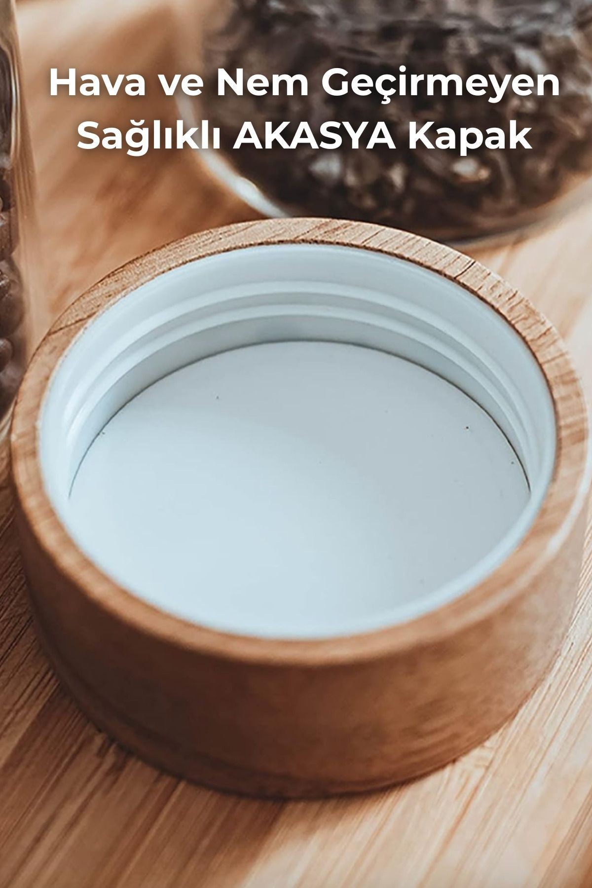 6’lı Akasya Kapaklı Cam Baharatlık Takımı – 300 ml Borosilikat Cam & Etiketli Set