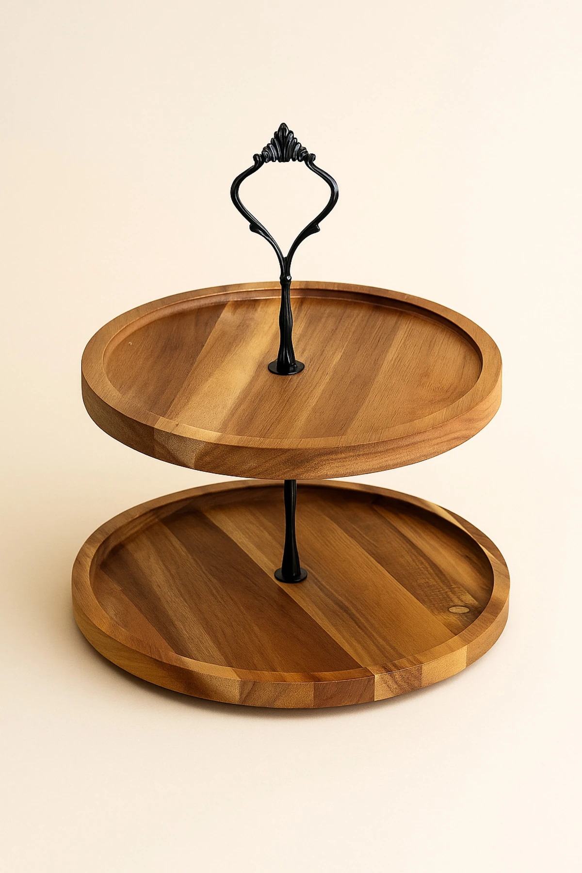 Akasya 2 Katlı Metal Detaylı Servis Tabağı - Sunumluk Organizer Kurabiyelik