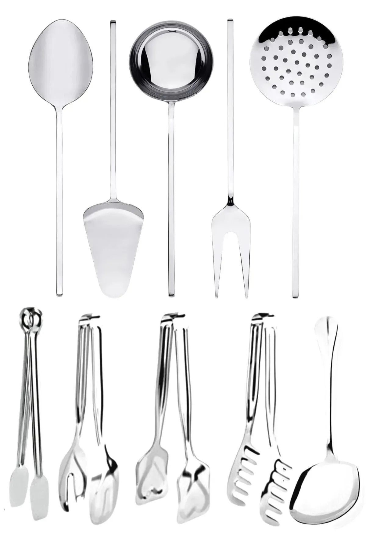 10 Parça Servis Maşa Seti Kepçe Kevgir Seti Spatula Kevgir Kepçe Seti Makarna Maşası Maşa Seti