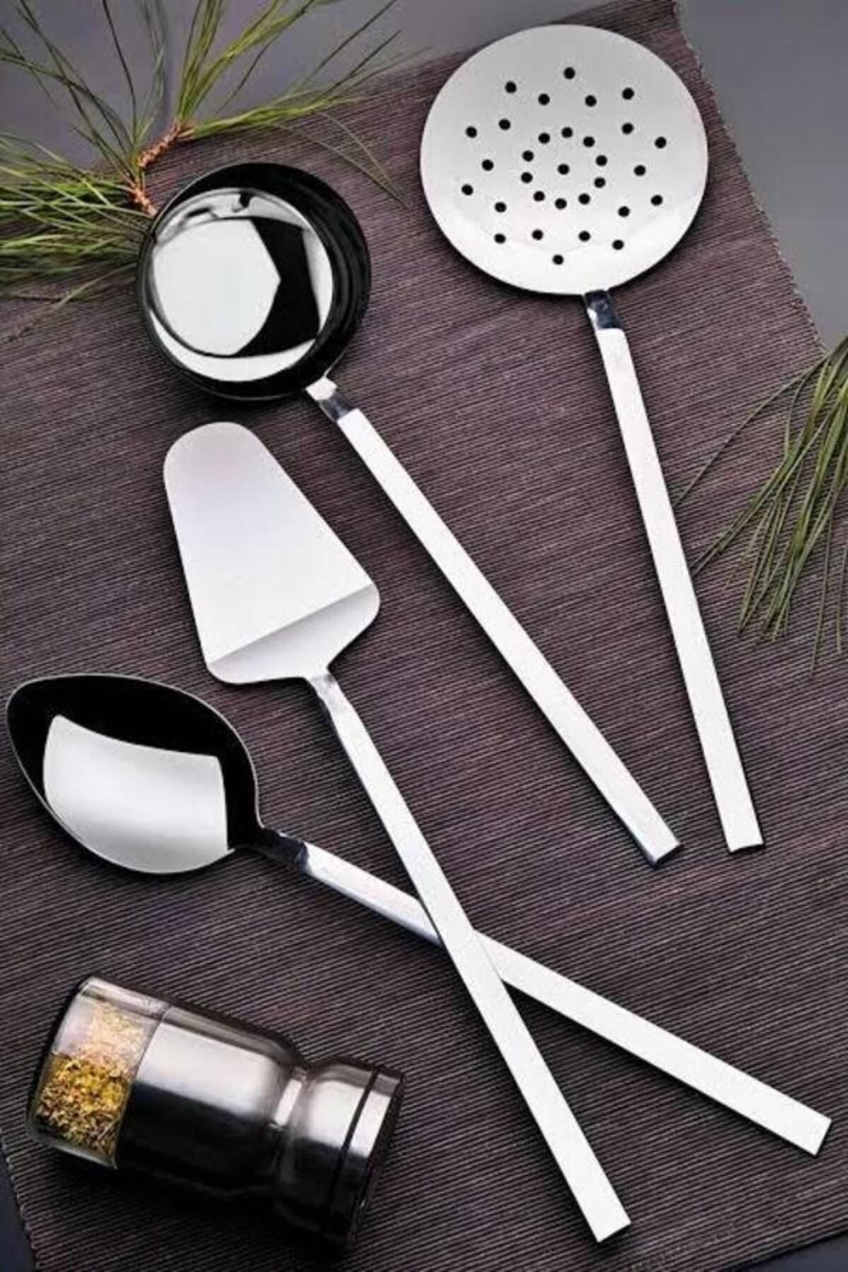 Paslanmaz Çelik 10 Parça Mutfak Servis Seti – Kepçe, Spatula, Maşa, Rende