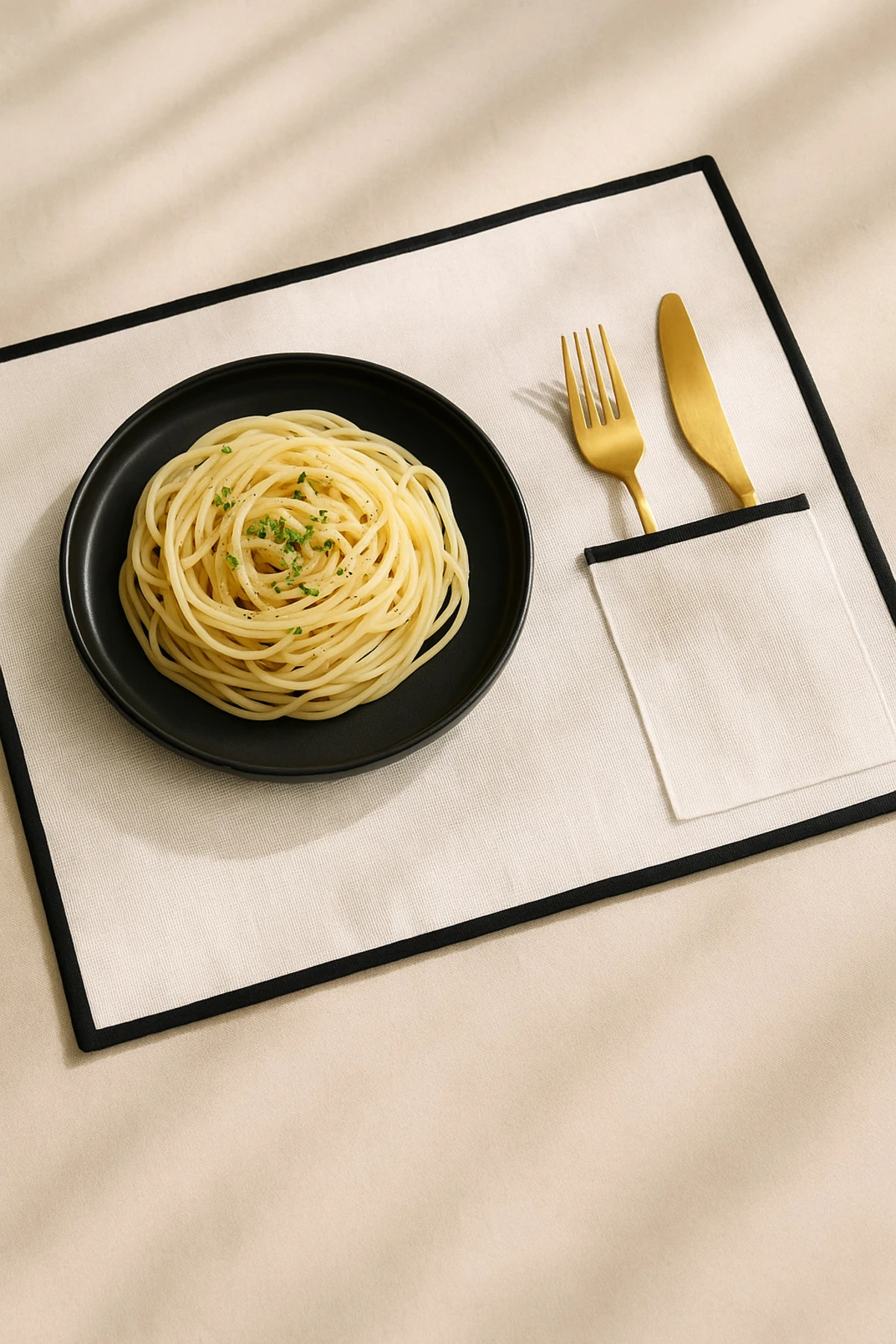 6'lı Biyeli Amerikan Servis Seti | Cep Detaylı Şık Sofra Altlığı - ekru