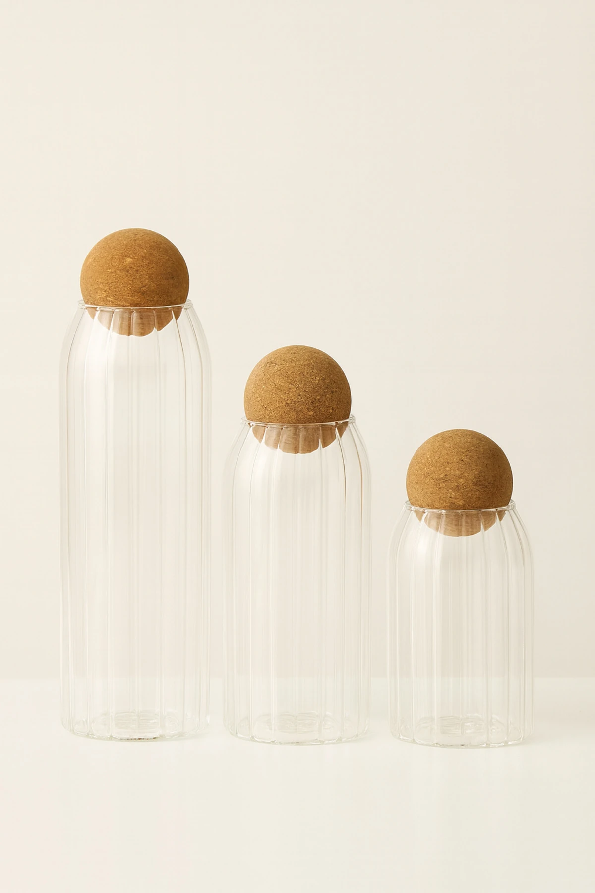 Çizgili 3’lü Top Kapaklı Cam Kavanoz Seti – Gıda Saklama Kavanozları