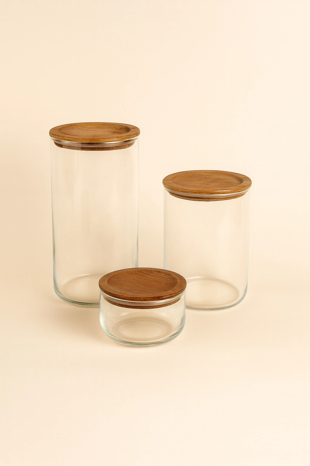 Akasya Kapaklı 3’lü Cam Kavanoz Seti | Mutfak Gıda Saklama & Düzenleme Kavanozları