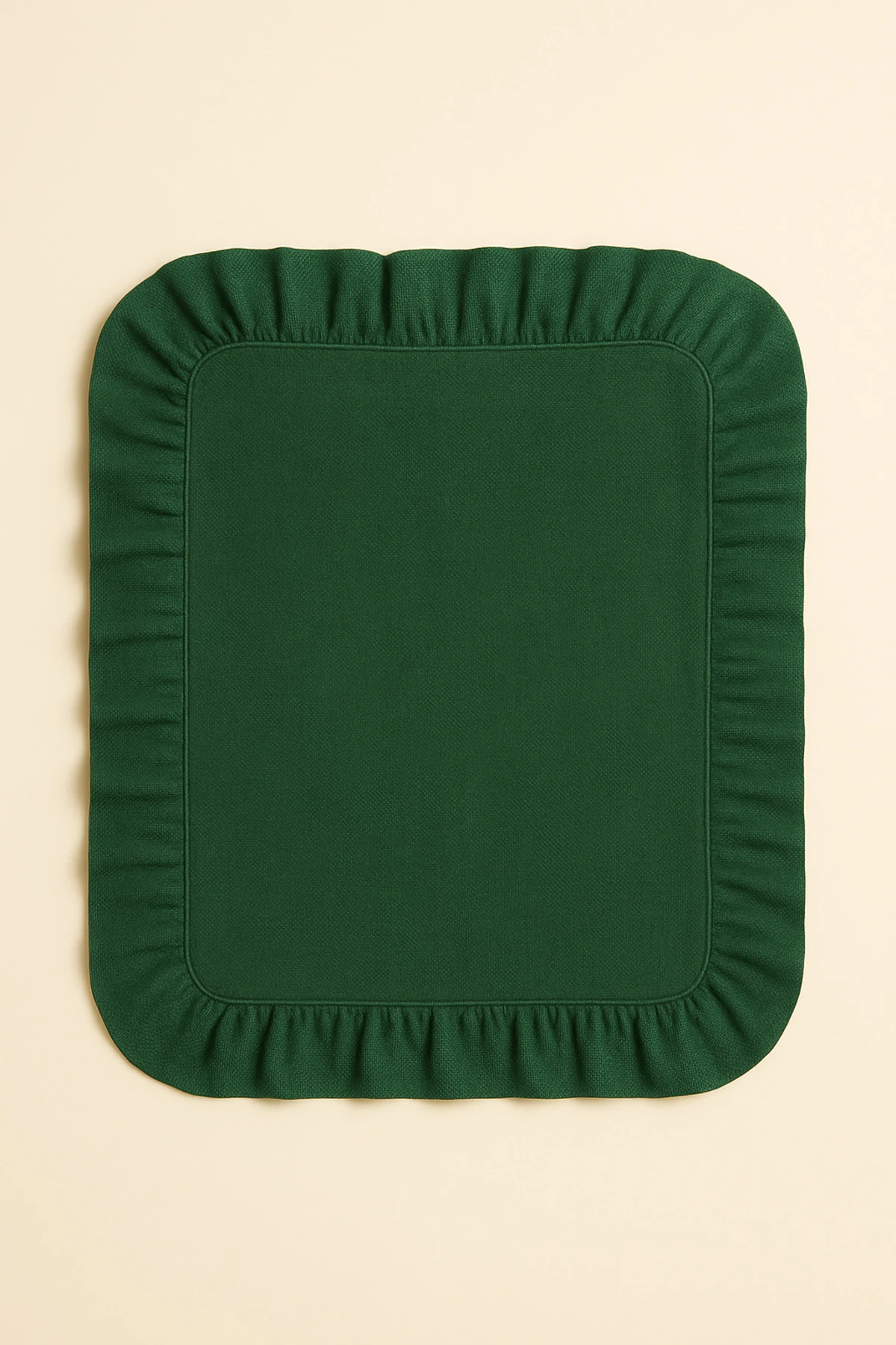 6'lı  Fırfırlı Pamuk Keten Amerikan Servis - Keten Supla - 4 Kenar Fırfırlı - Yeşil