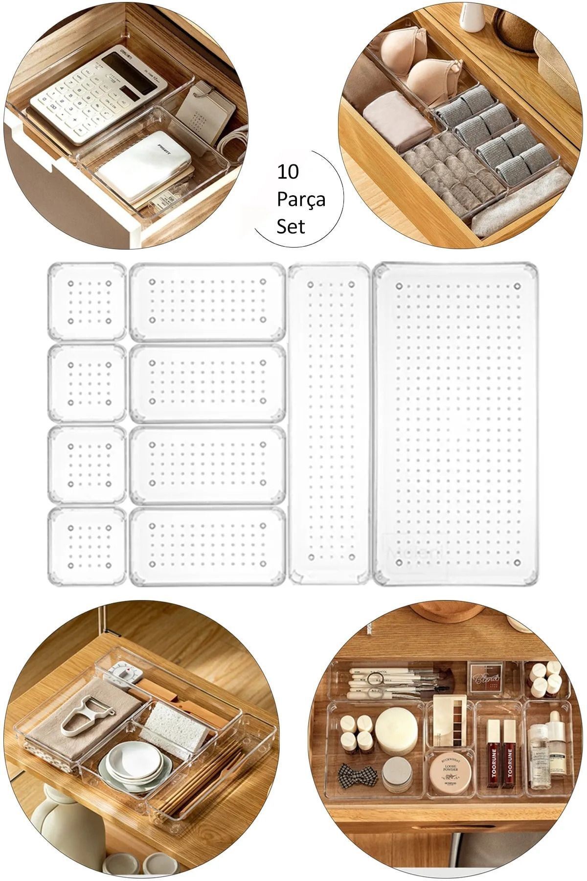 10 Adet Modüler Çekmece Içi Düzenleyici Masaüstü Organizer Banyo Makyaj Takı Düzenleyici Ofis