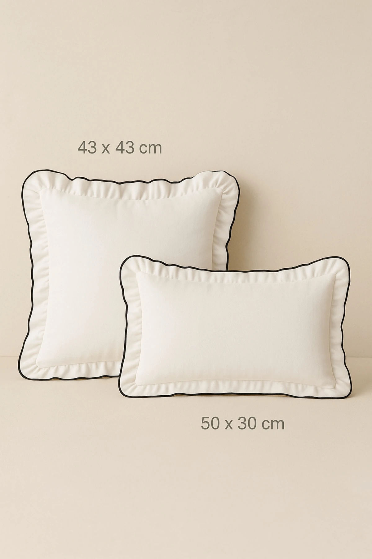 Biyeli Fırfırlı Kırlent Kılıfı - Dekoratif Yastık Kılıfı - Beyaz