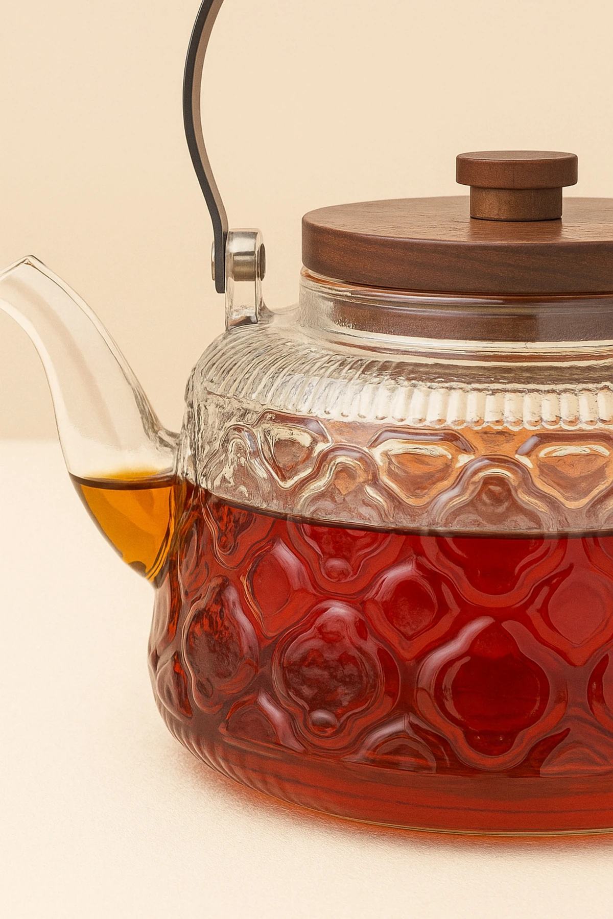 Süzgeçli Motifli Cam Akasya Demlik | 1 L