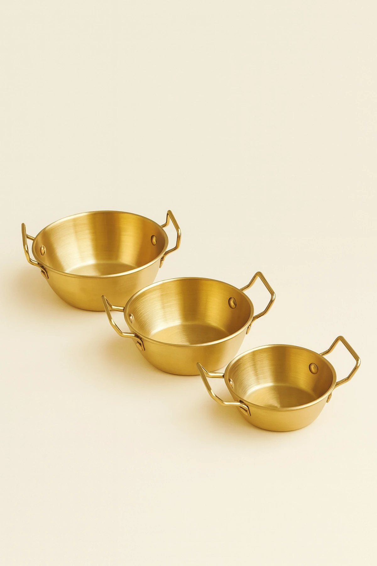 3'lü Gold Renk Mini Sahan Seti | 10-12-14 cm Paslanmaz Çelik Servis Tavası