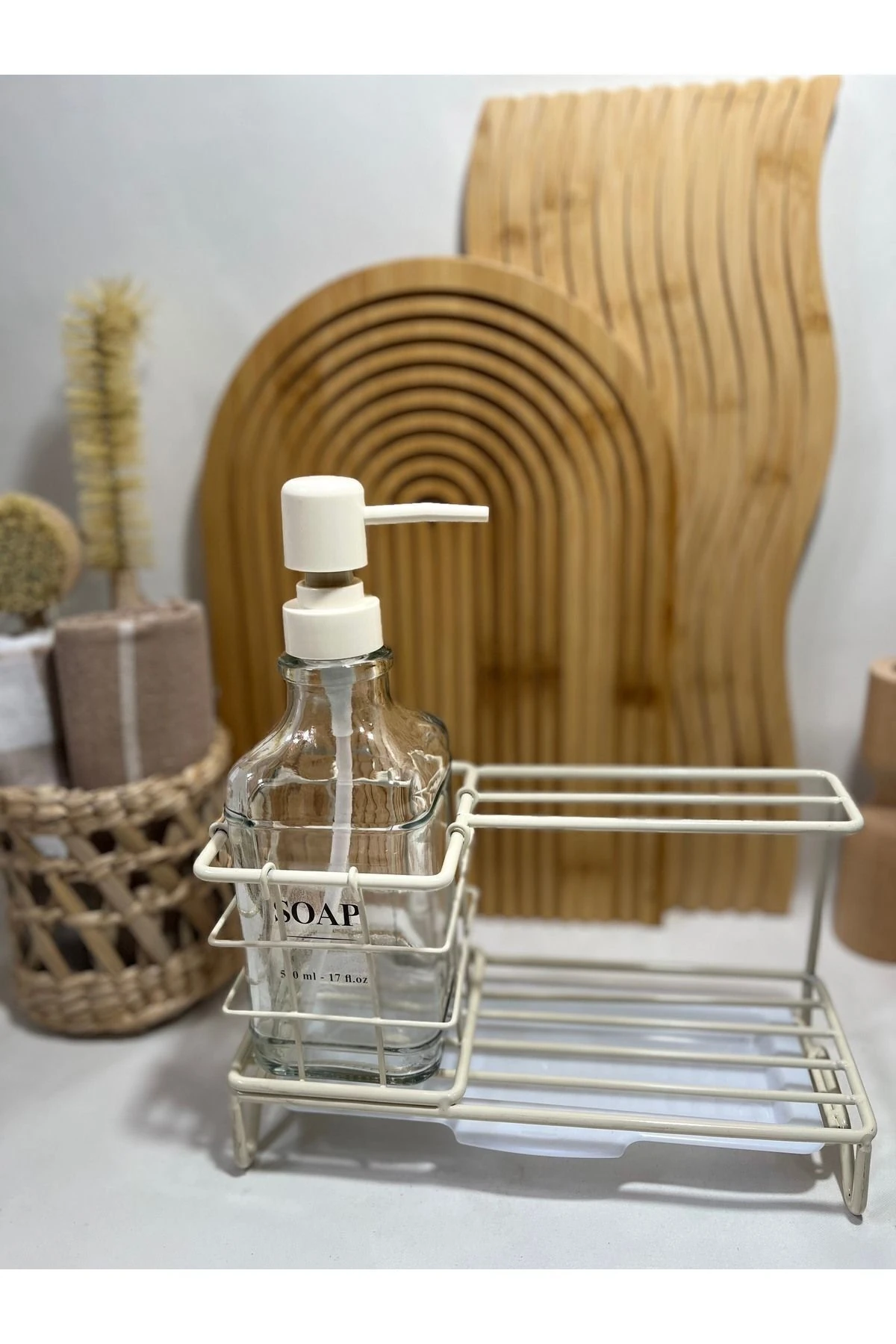 Beyaz Standlı Sabunluk Seti, Standlı Sabunluk, Standlı Sıvı Sabunluk Cam