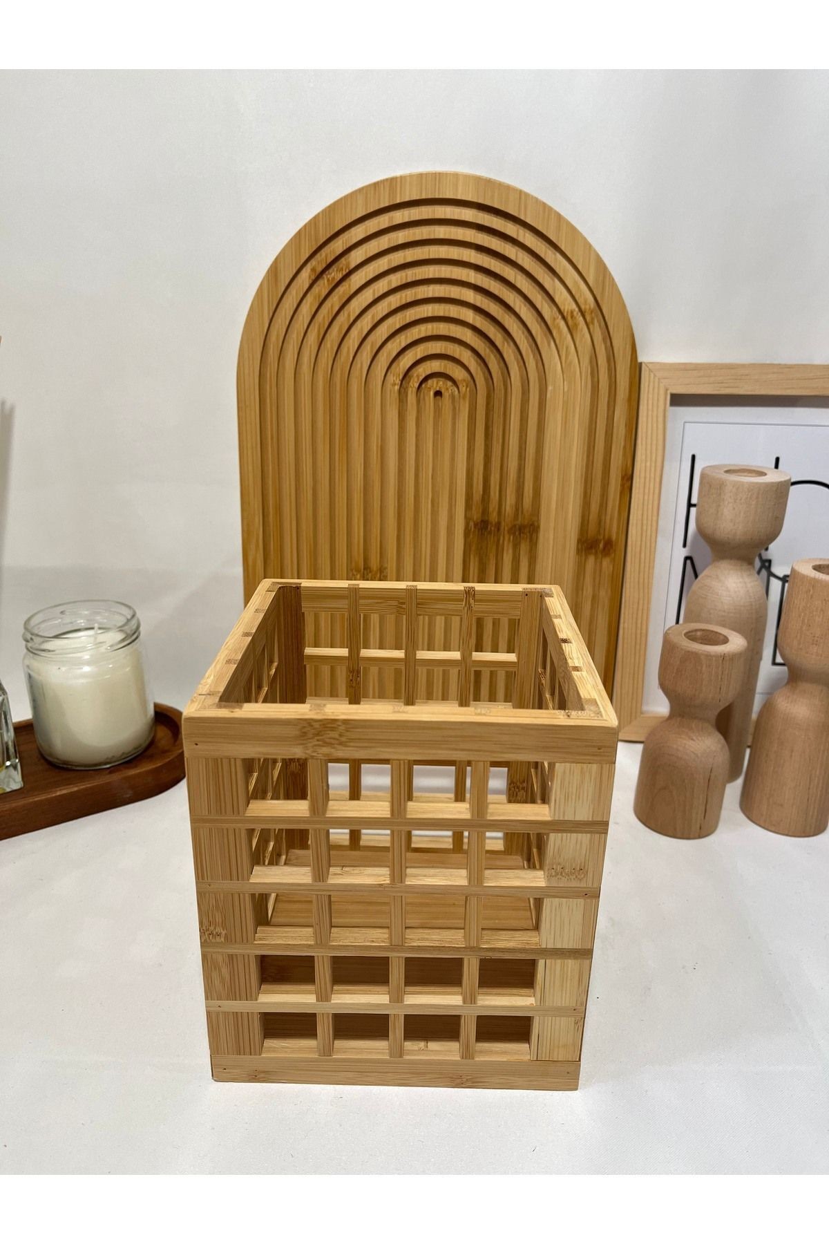 Bambu Kare Düzenleyici – Çok Amaçlı Kaşıklık ve Dekoratif Kutu