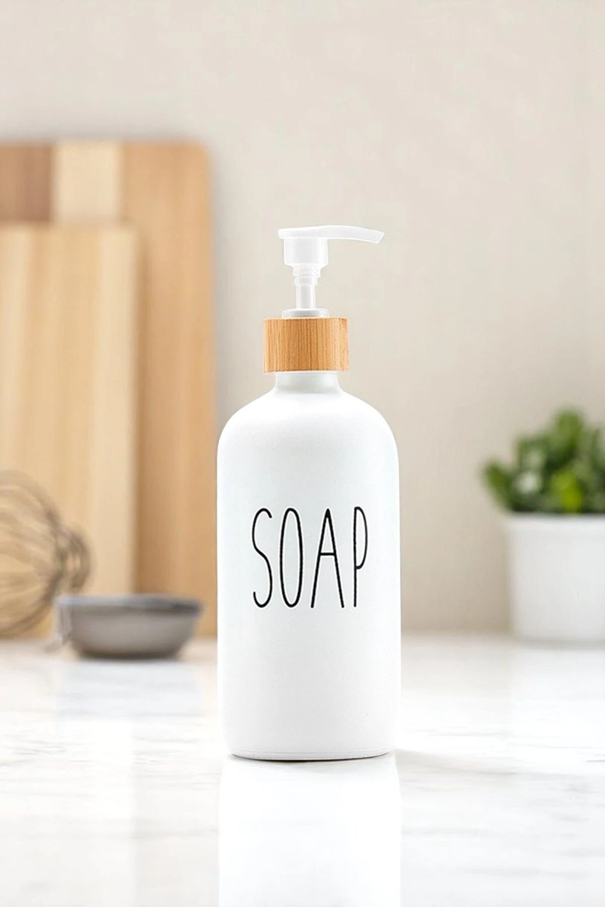 Cam Sıvı Sabunluk 500 ml Beyaz Banyo ve Mutfak Sabun Şişesi