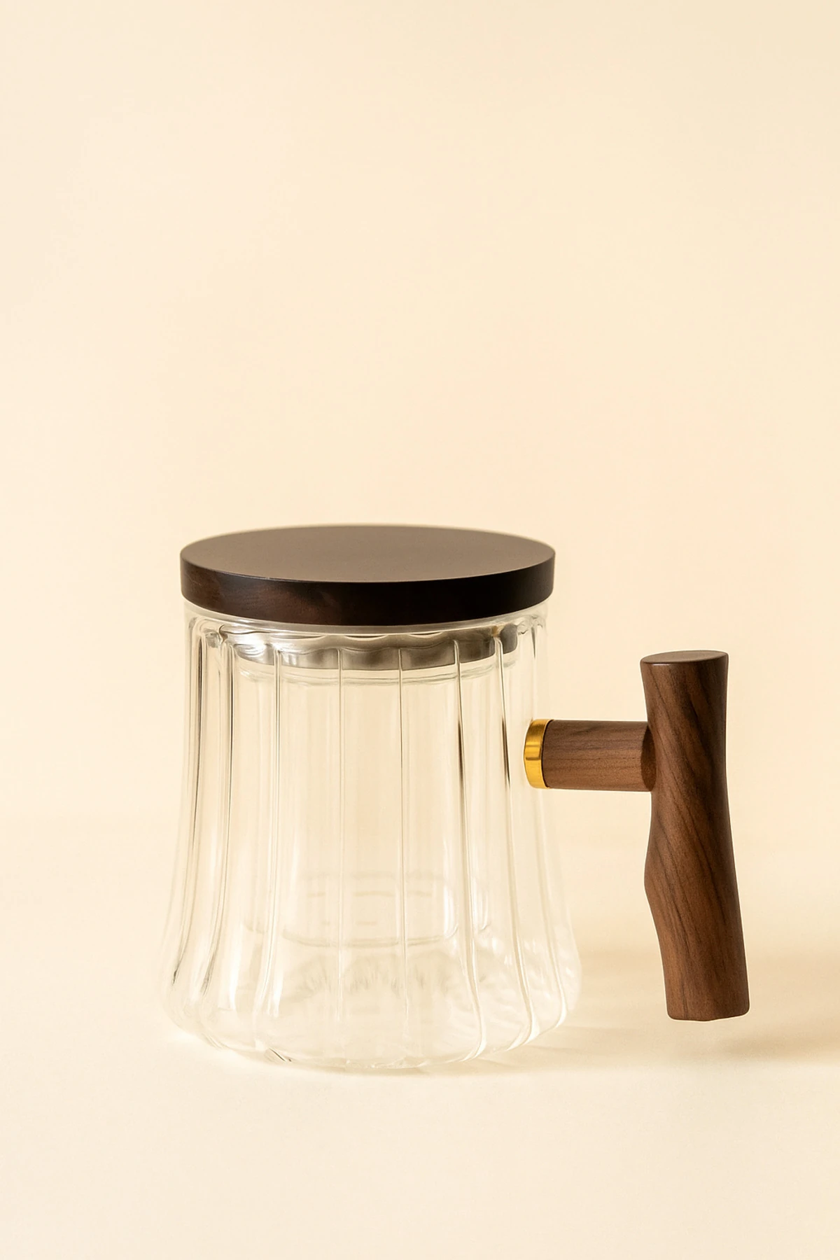 Akasya Kulplu Çizgili Cam Demlik | Süzgeçli Kupa