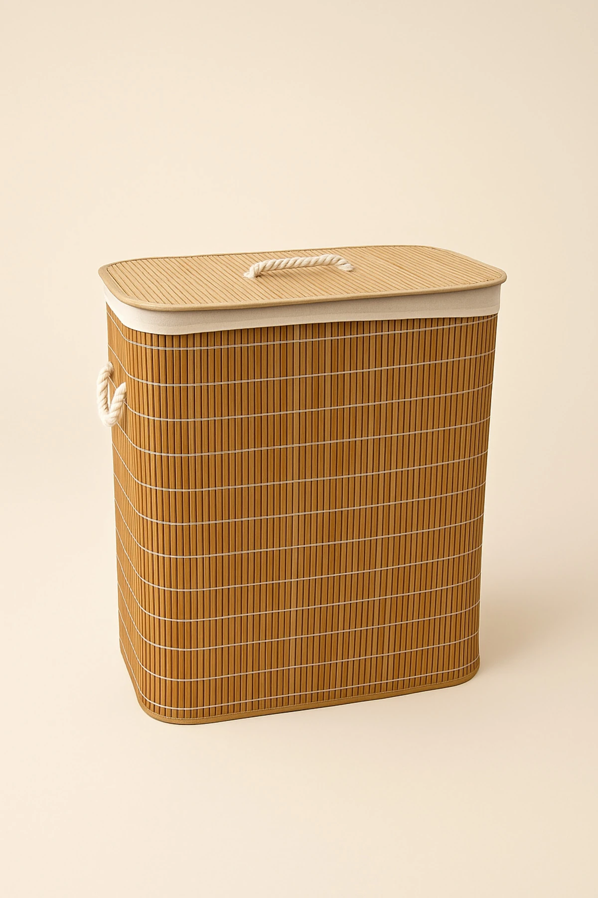 Bambu Katlanabilir 2 Bölmeli Çamaşır Sepeti | 40x30x60 cm