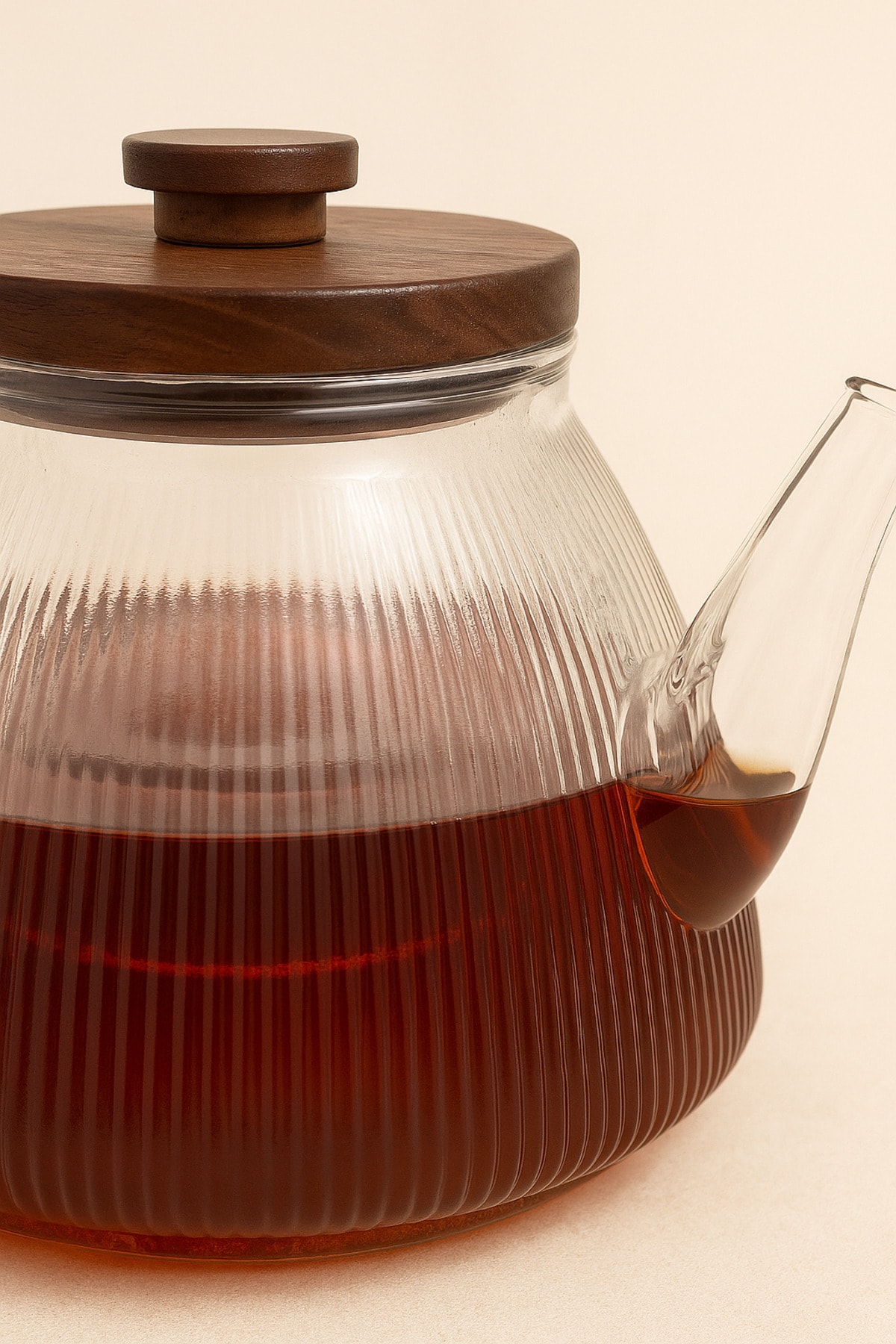Isıya Dayanıklı Cam Demlik 1000 ml – Akasya Saplı Süzgeçli Çay Demliği