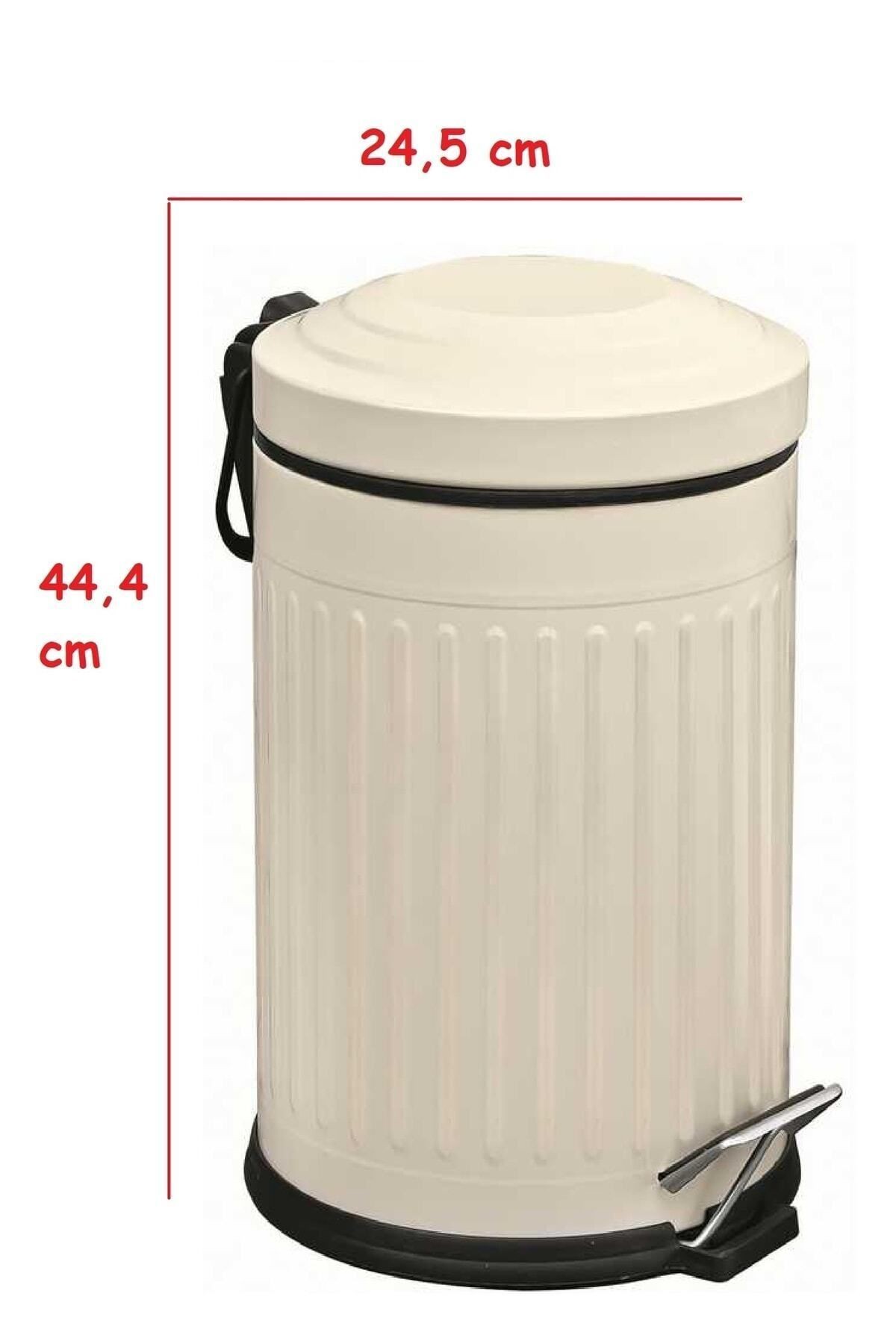 Vintage Çöp Kovası Çizgili Krem 16 Lt / Büyük Çöp Kovası