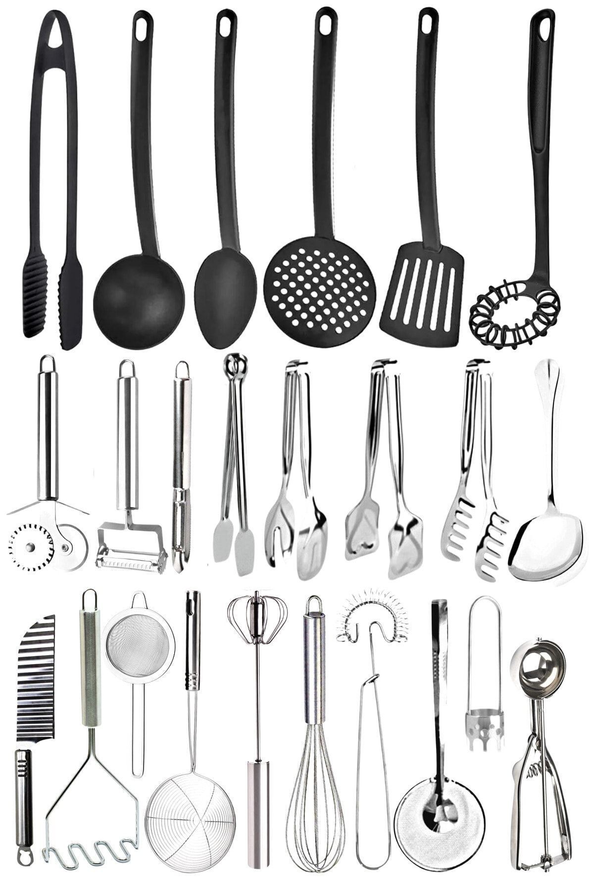 24 Parça Kepçe Spatula Kevgir Mutfak Servis Seti Servis Gereçleri Servis Maşa Takımı Mutfak Ürünleri