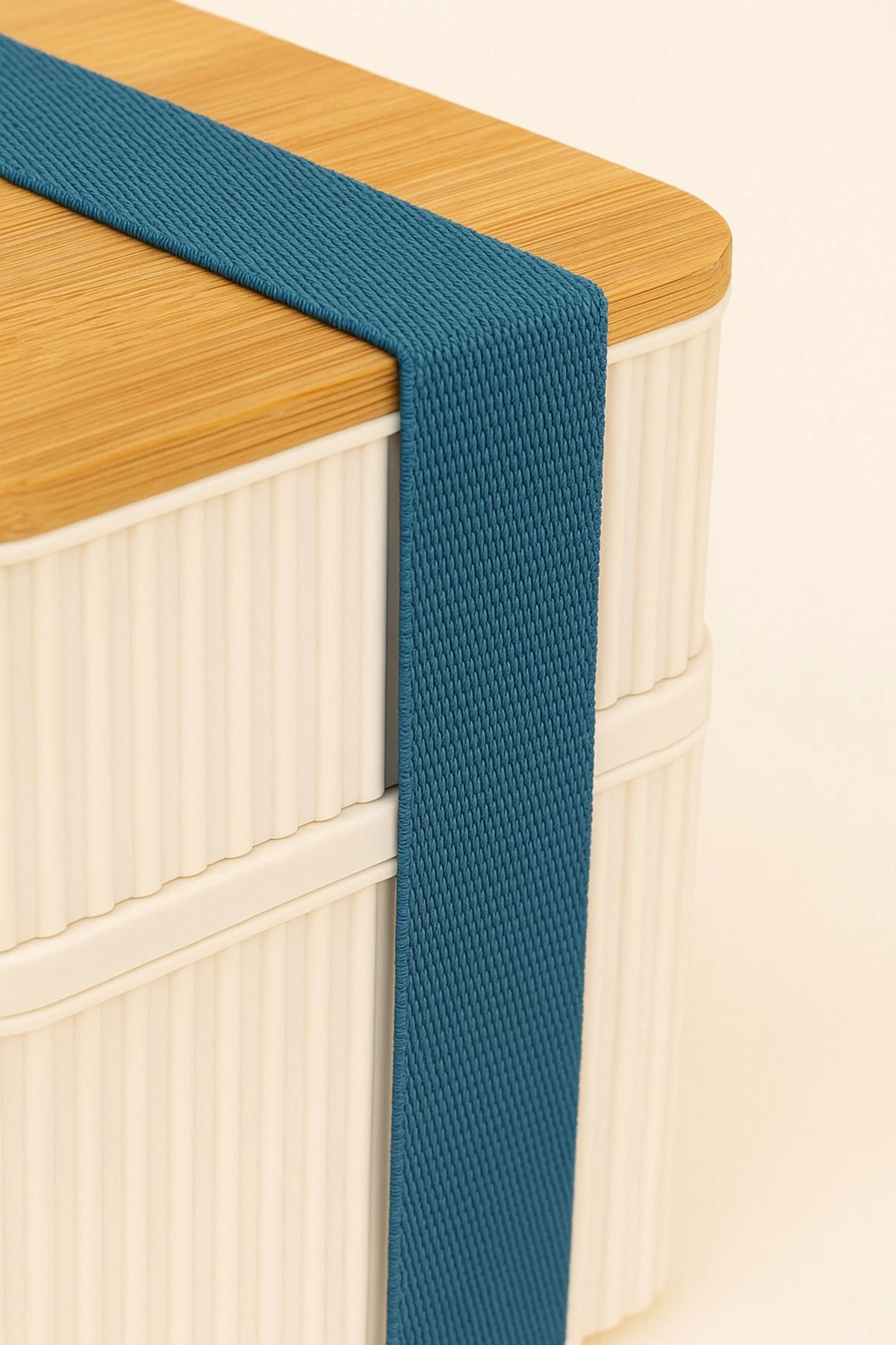 İkili Bambu Kapaklı Saklama Kabı – Taşınabilir Yemek Kabı Seti - krem2