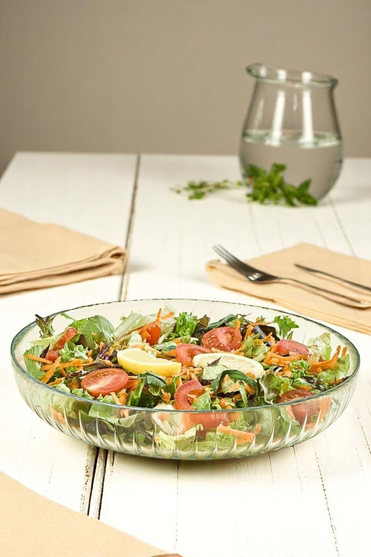 Cam Salata Kasesi 20 cm Şeffaf Yuvarlak Büyük Kase