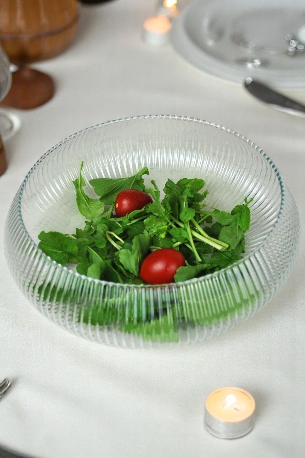 Desenli Büyük Cam Salata Kasesi – Şeffaf Yuvarlak Kase 30 cm