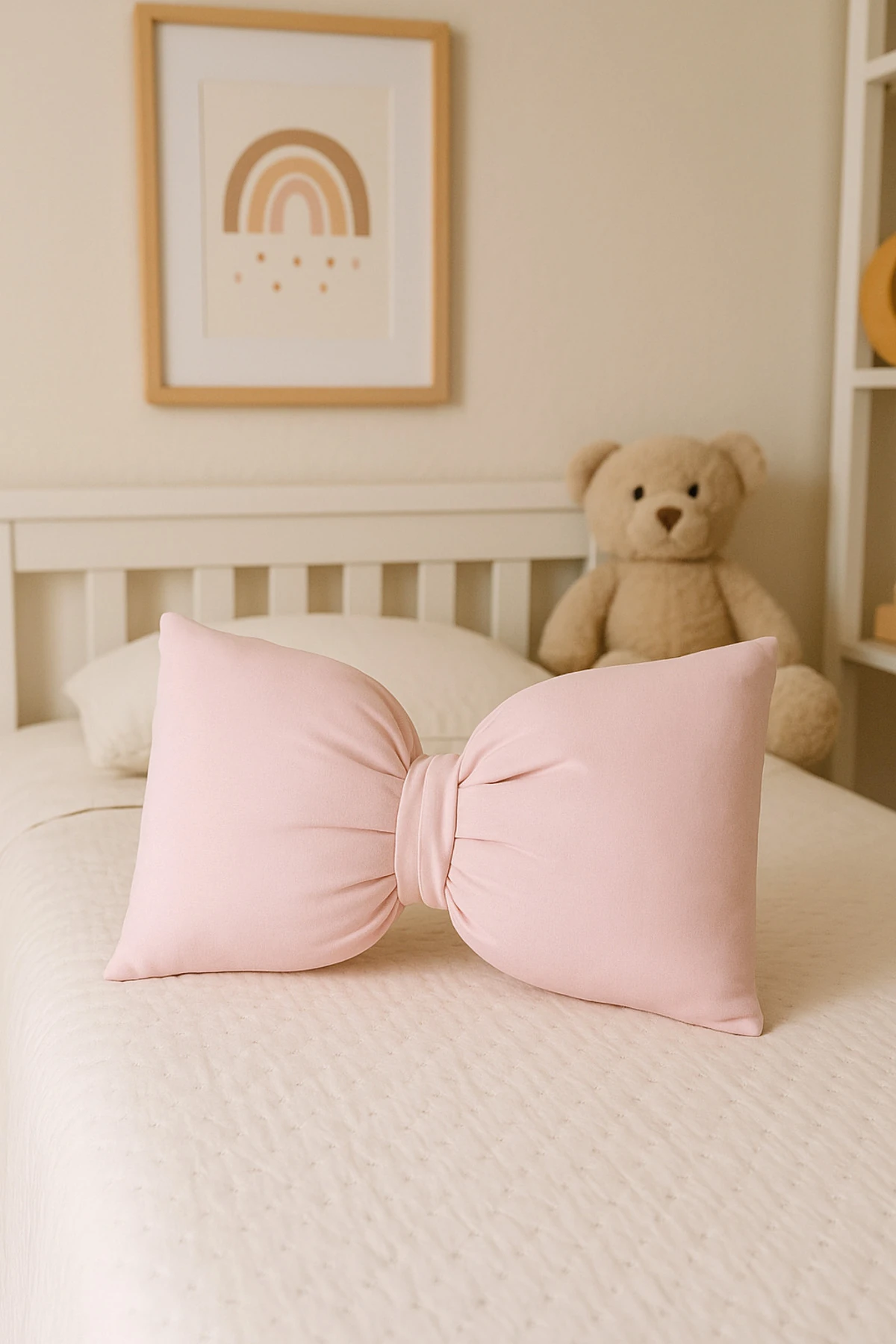 Fiyonklu Pembe Kırlent | Silikon Elyaf Dolgulu Dekoratif Yastık