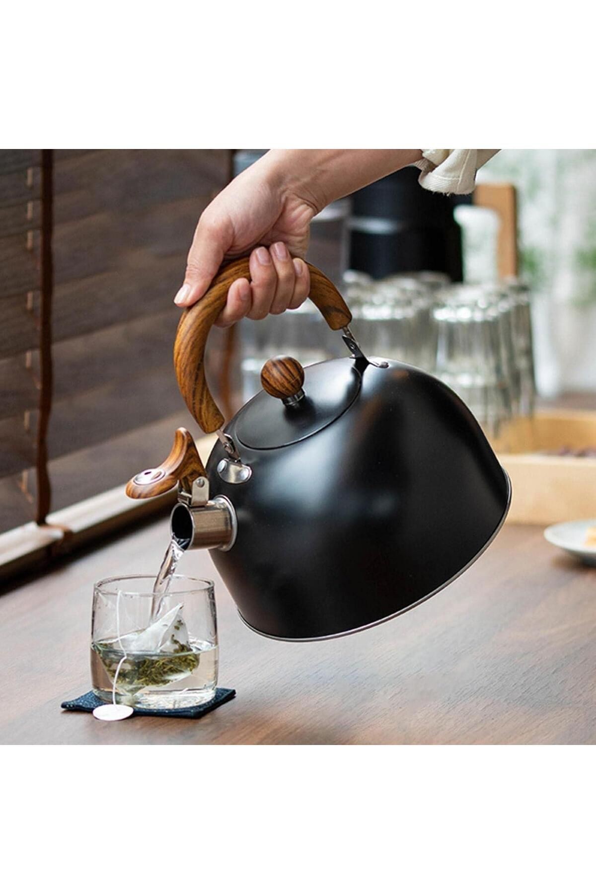 Siyah Paslanmaz Çelik Düdüklü Kettle – Islıklı Su Isıtıcı Çaydanlık