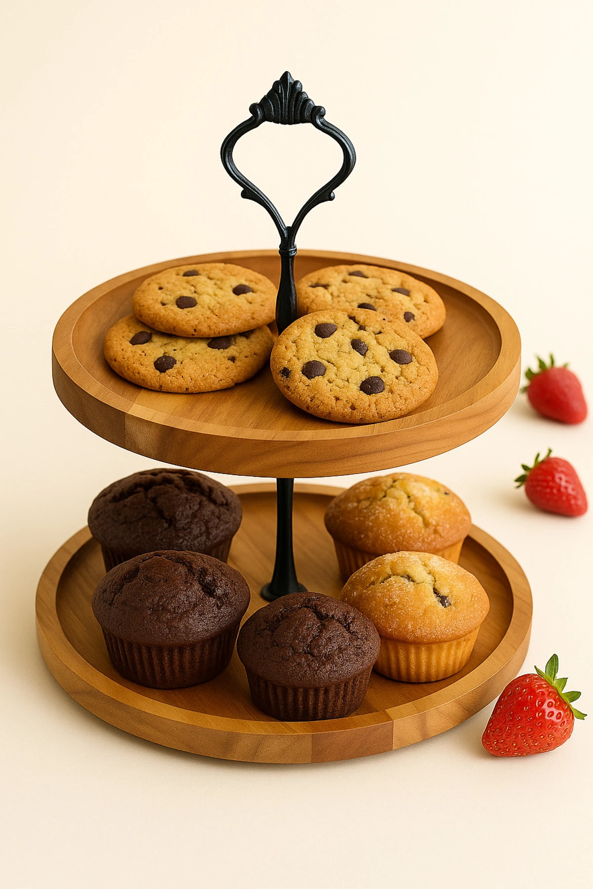 Akasya 2 Katlı Metal Detaylı Servis Tabağı - Sunumluk Organizer Kurabiyelik