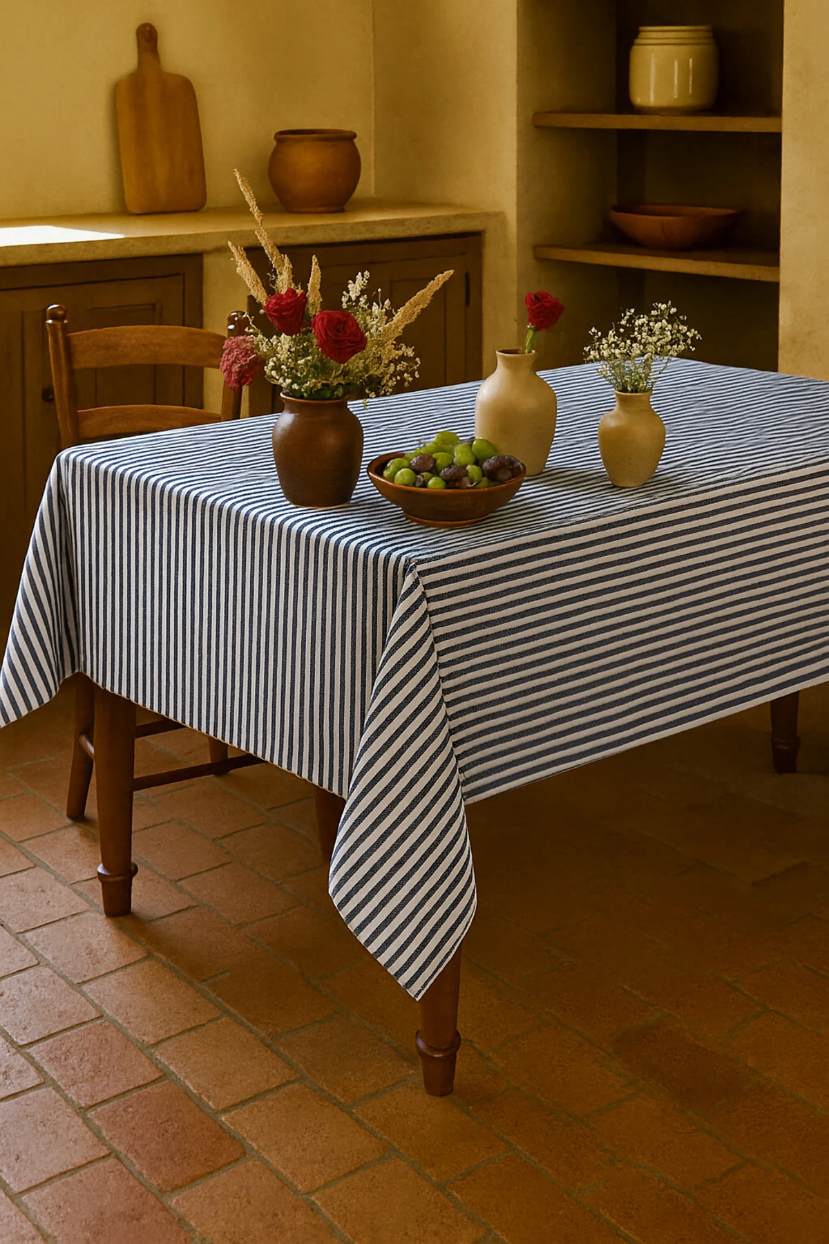 Çizgili Keten Masa Örtüsü - Yemek Masası Örtüsü - Piknik Örtüsü