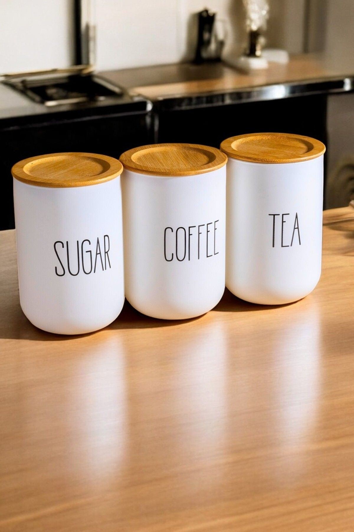 Bambu Kapaklı Cam Kavanoz Seti – Çay Kahve Şeker ve Baharat Saklama Kabı