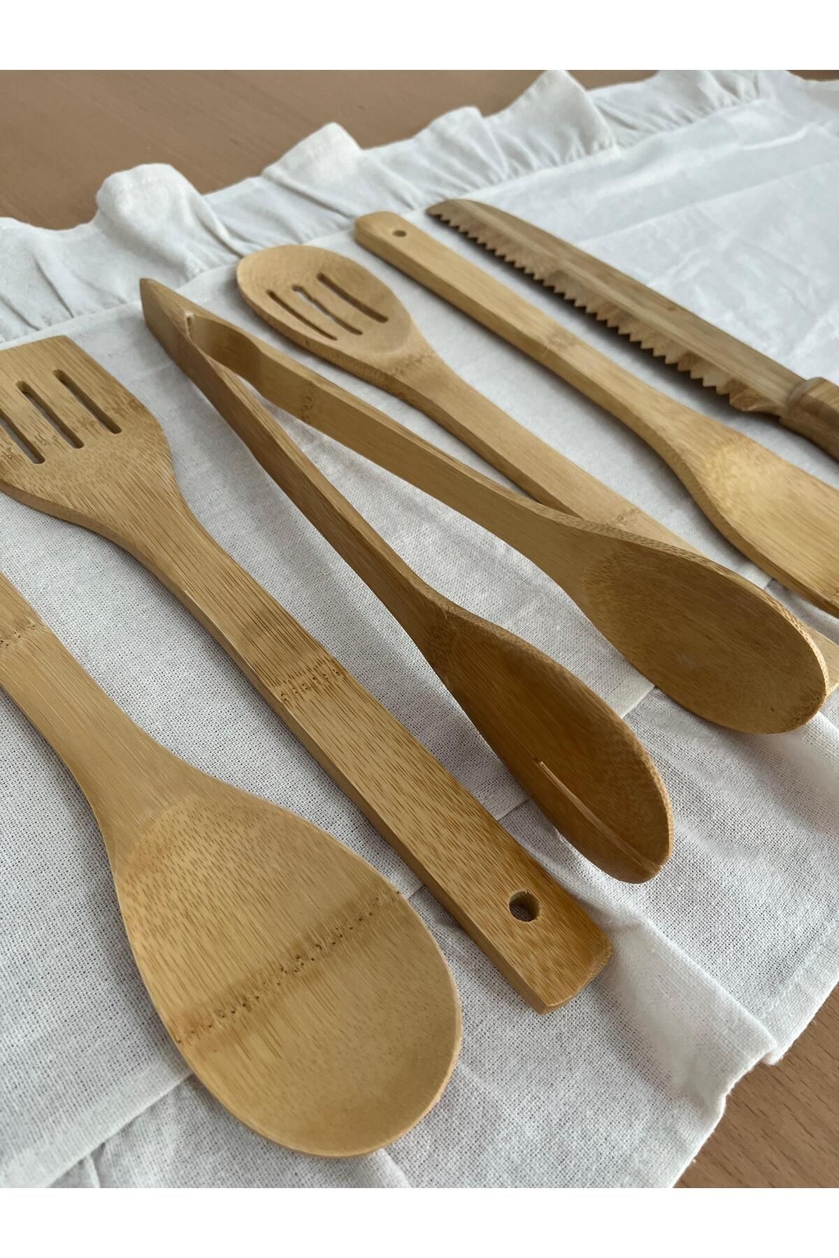 Bambu Mutfak Gereçleri Seti - Bambu Kepçe, Spatula, Maşa Seti