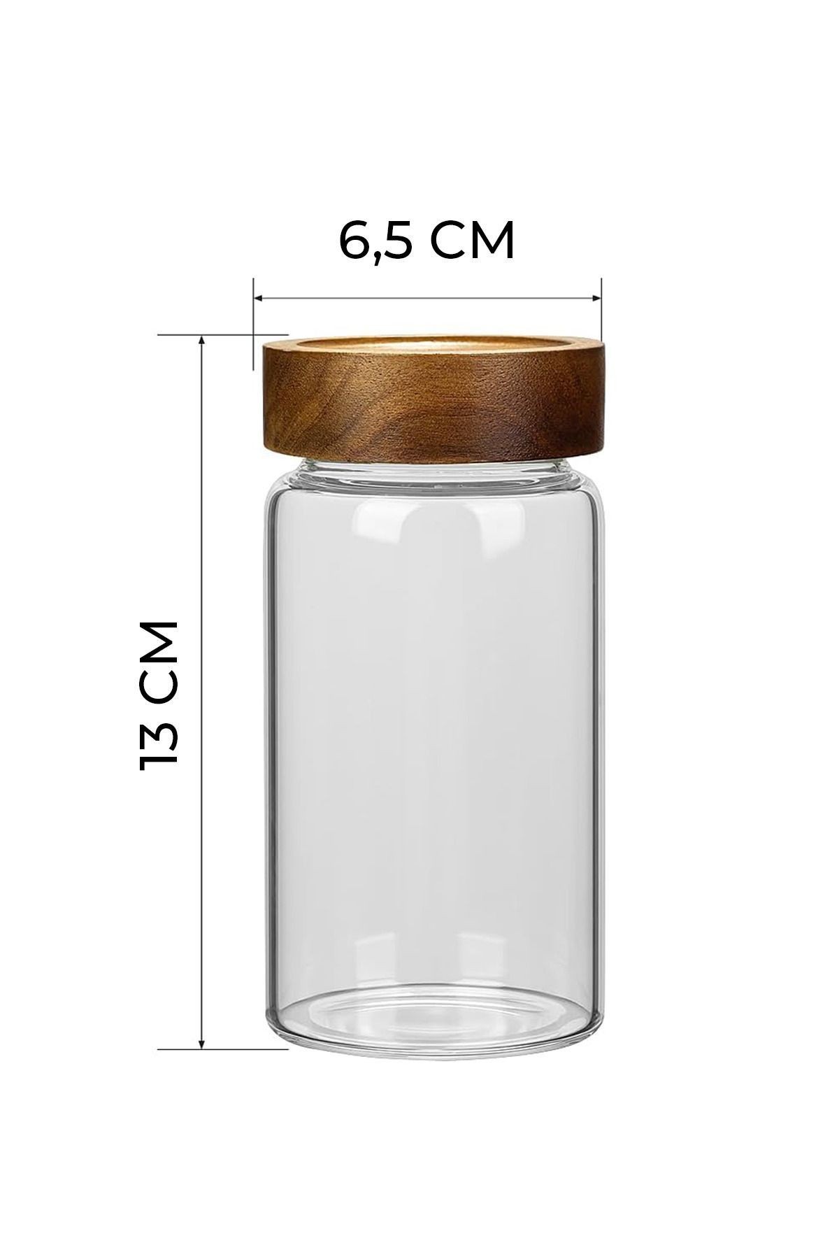 6'lı Akasya Kapaklı Borosilikat Cam Baharatlık Takımı – 300 ml