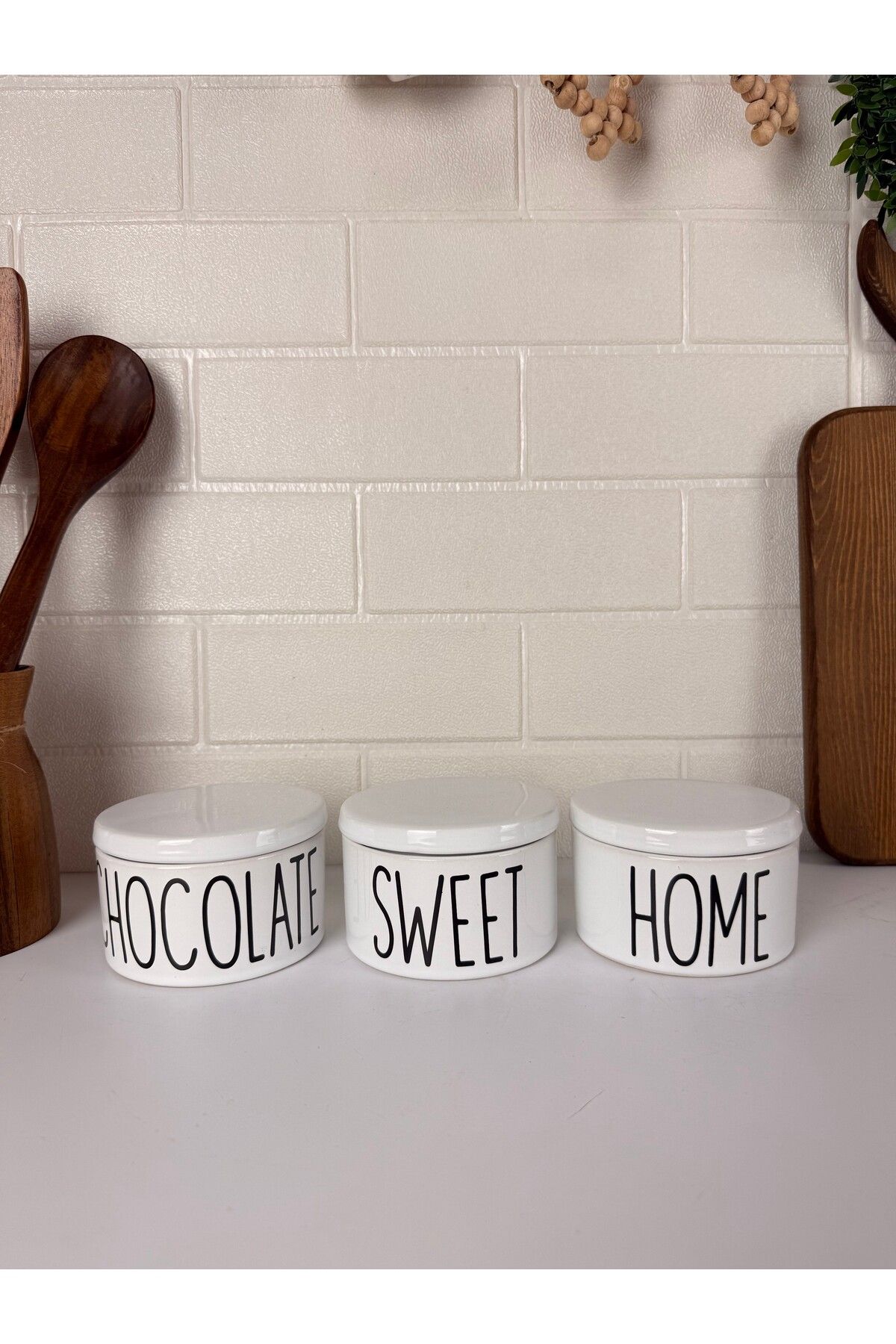 Porselen Vakumlu 3’lü  Kavanoz Seti