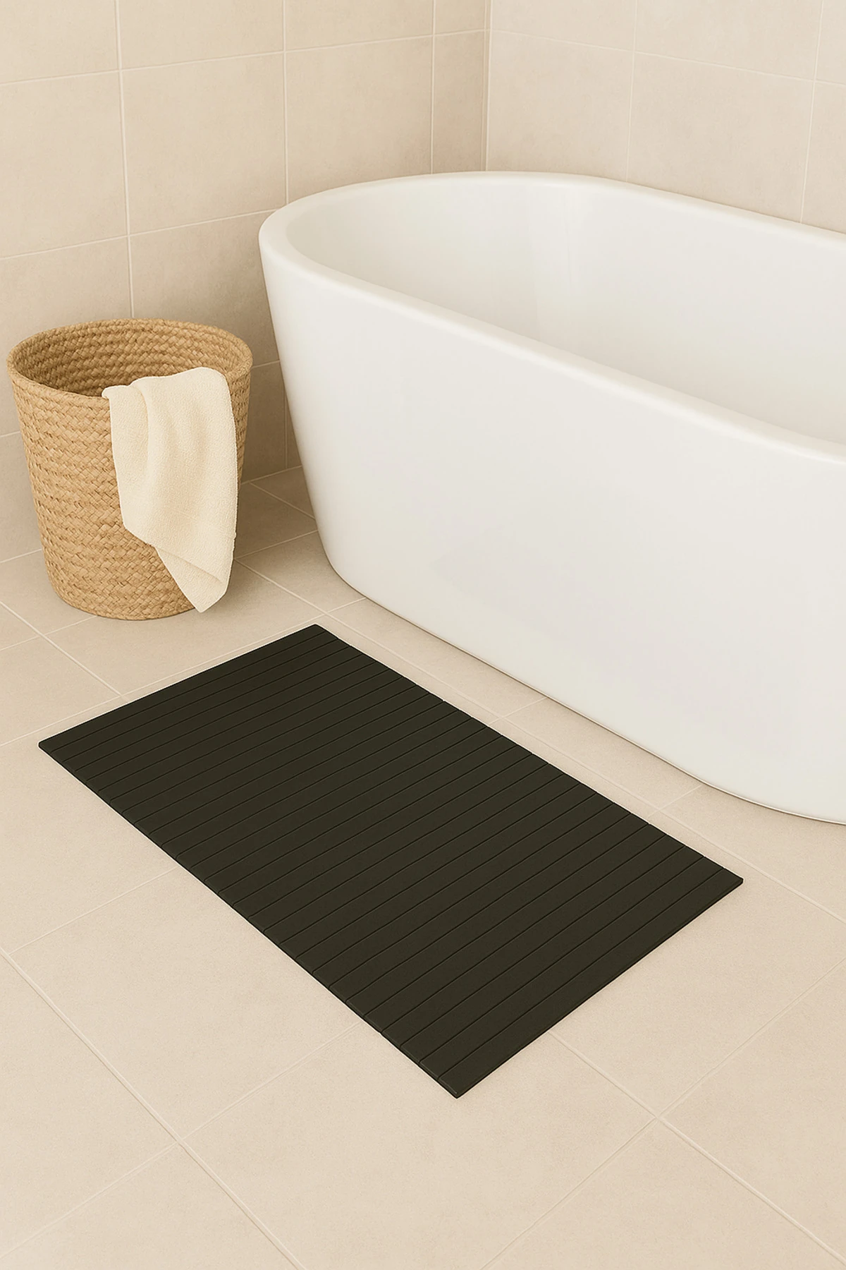 Siyah Bambu Kaydırmaz Banyo Matı 80 x 50 cm