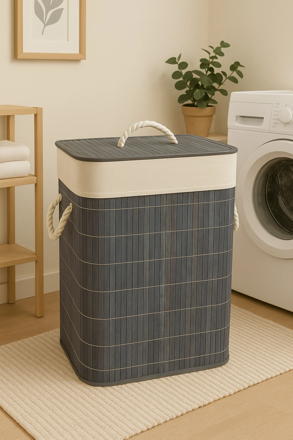 Gri Bambu Çamaşır Sepeti – 40x30x60 cm | 72 L Kapasiteli