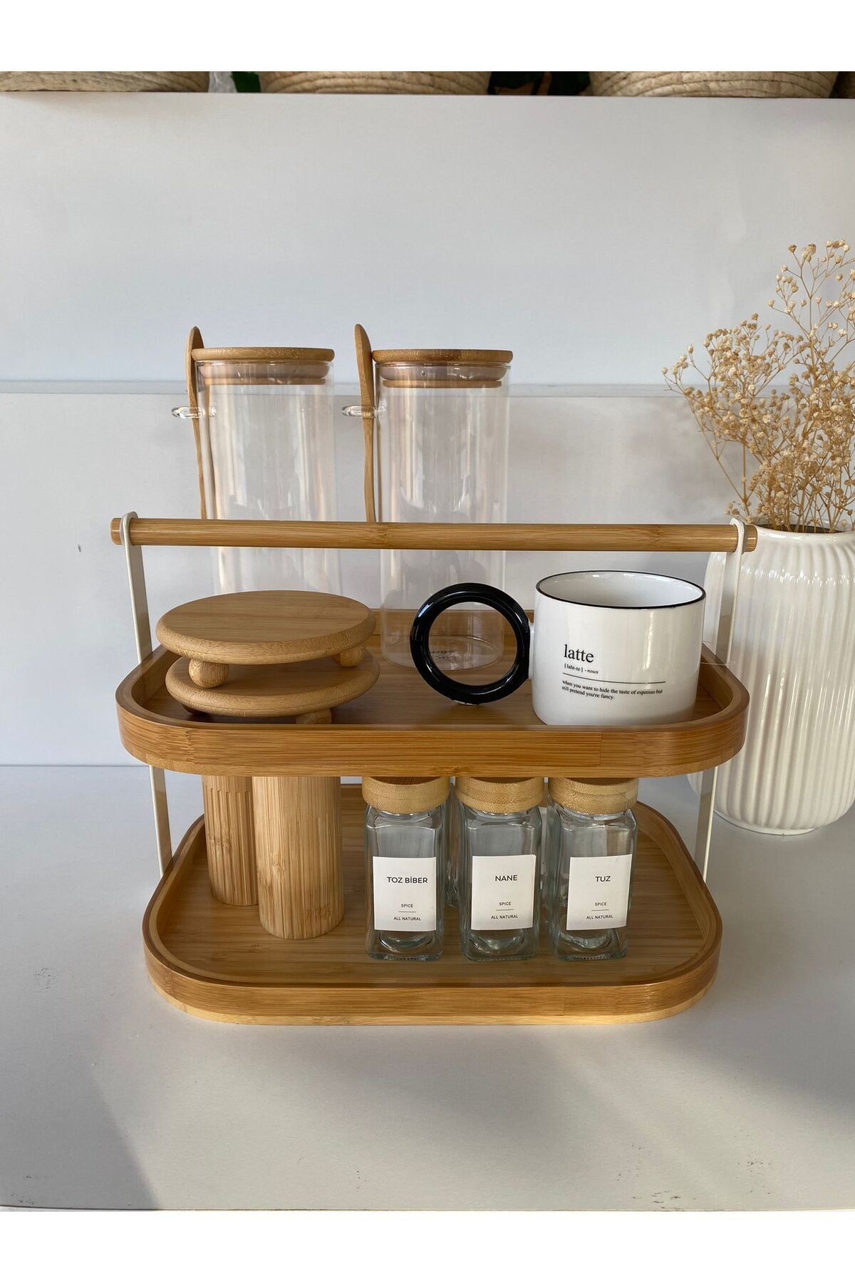 Bambu 2 Katlı Tezgah Üstü Stand | Çok Amaçlı Mutfak ve Sunum Rafı