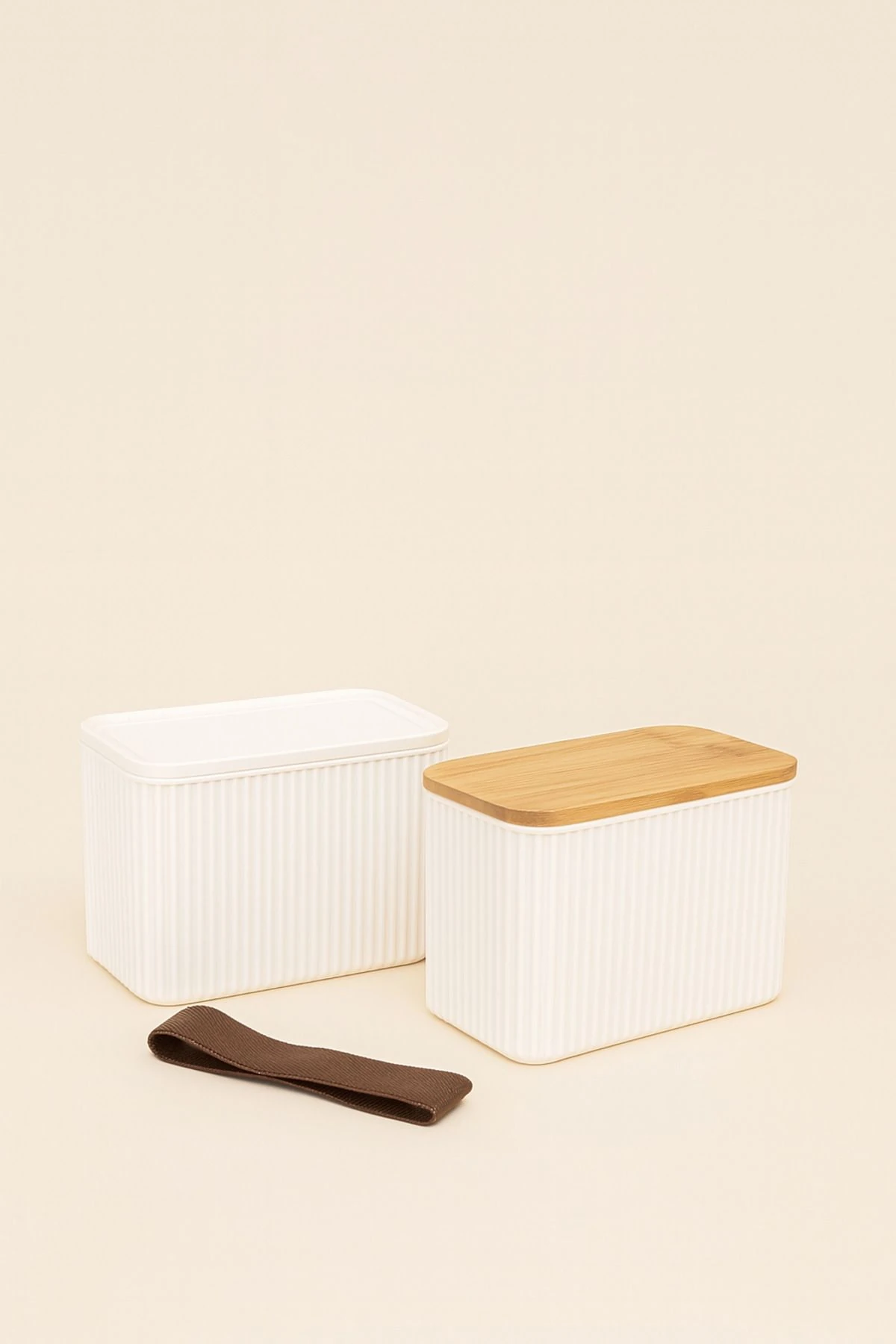 İkili Bambu Kapaklı Saklama Kabı – Taşınabilir Yemek Kabı Seti - krem1
