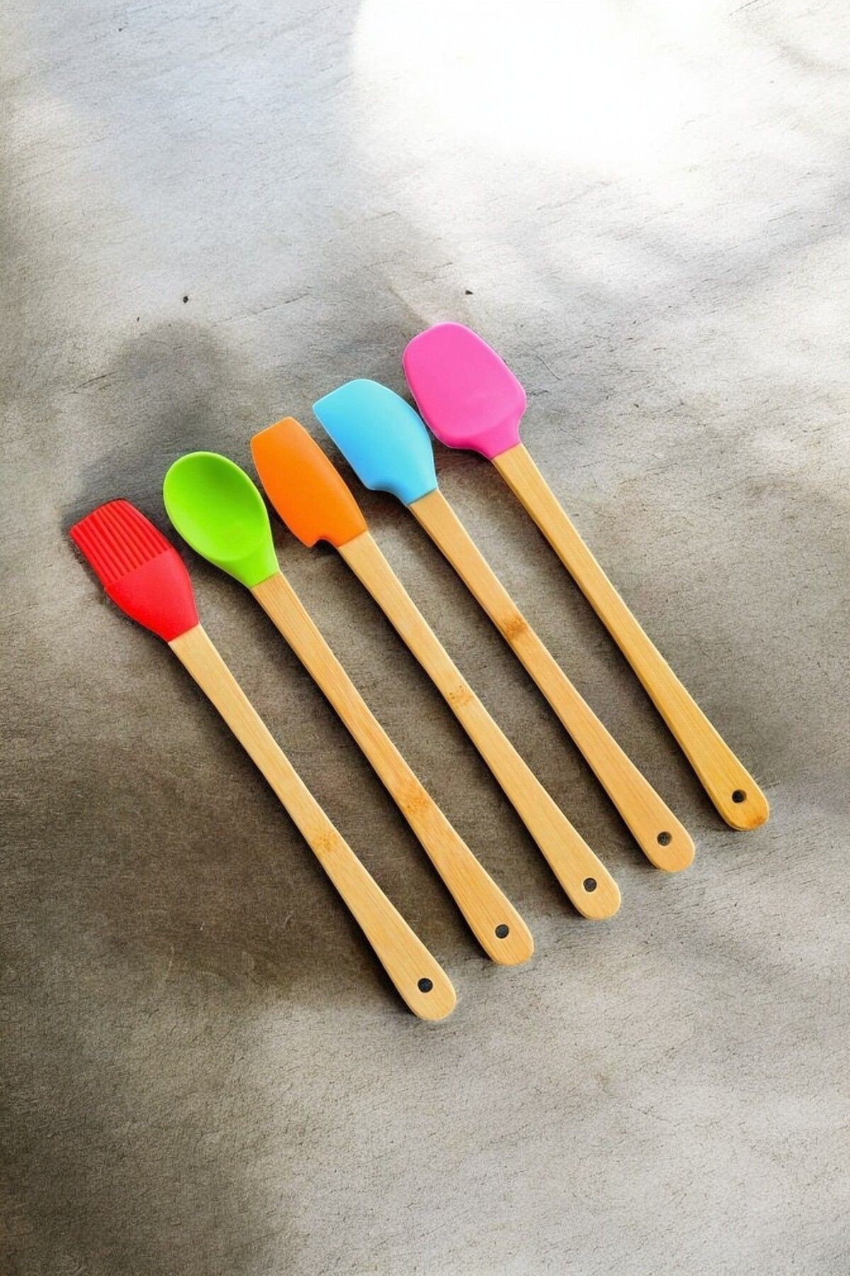 5'li Bambu Saplı Renkli Silikon Spatula Seti