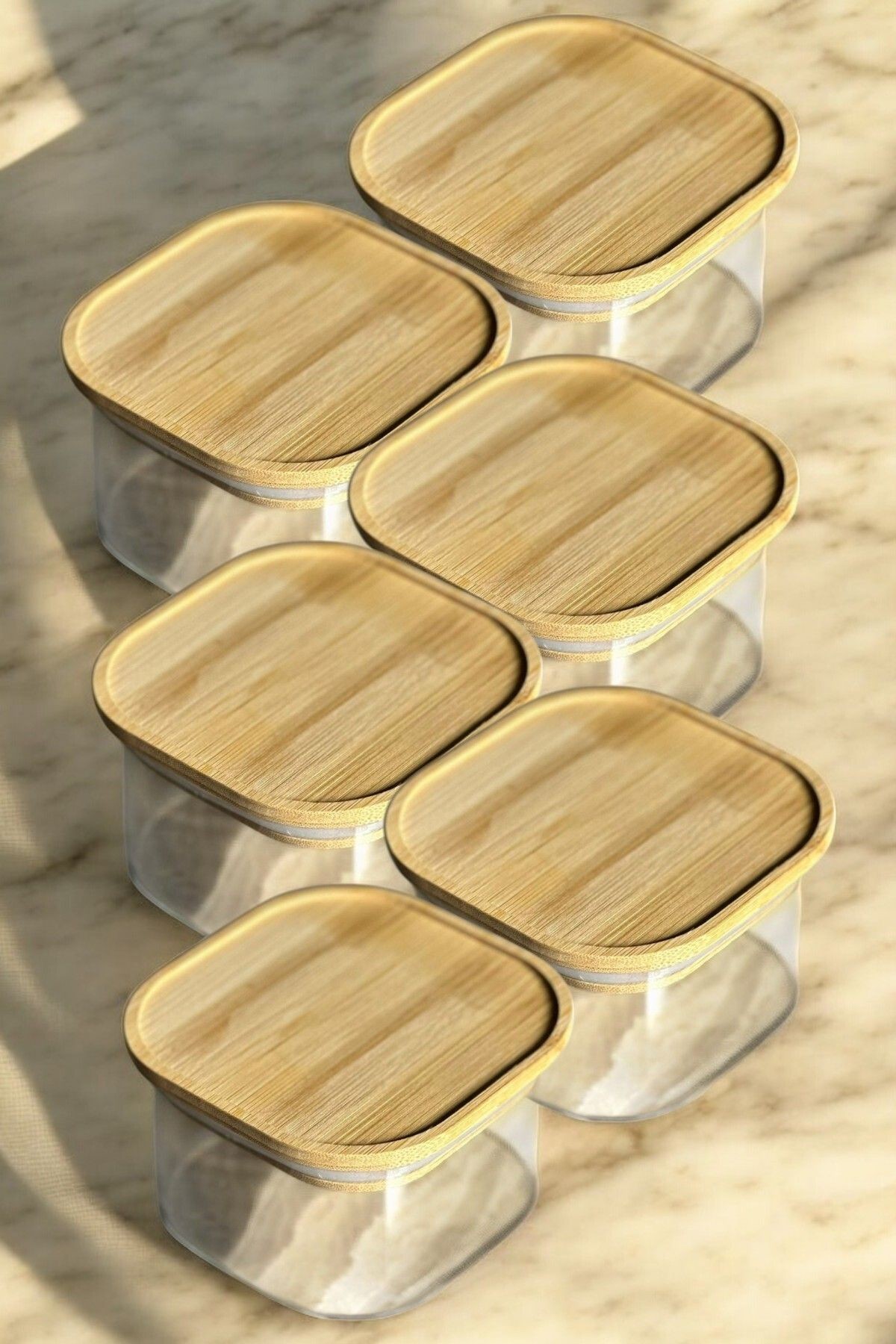 400 Ml Bambu Kapaklı Kare Borosilikat Cam Kase | Kahvaltılık ve Saklama Kabı - 6
