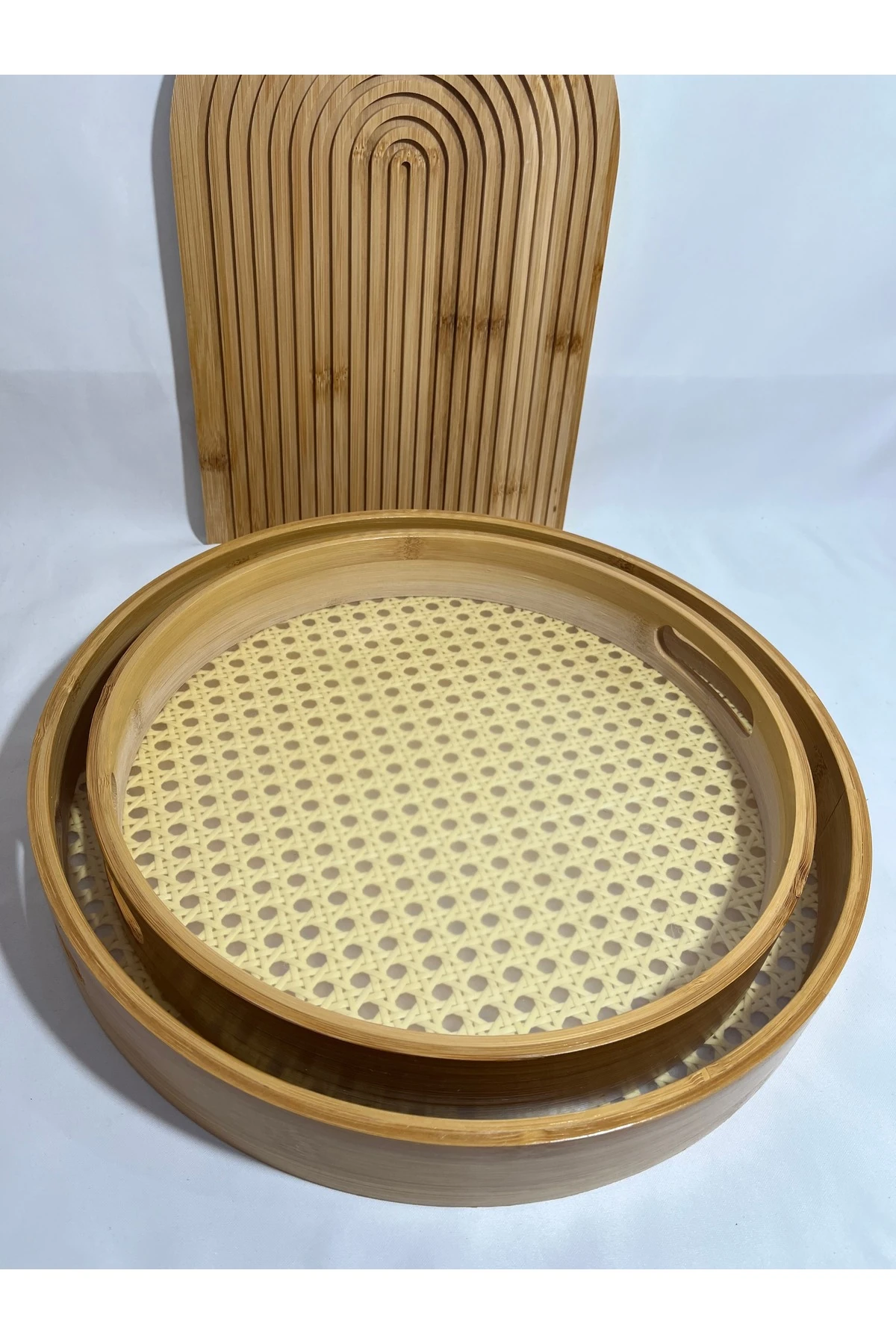 2'li Bambu Hazeran Yuvarlak Tepsi, Sunumluk