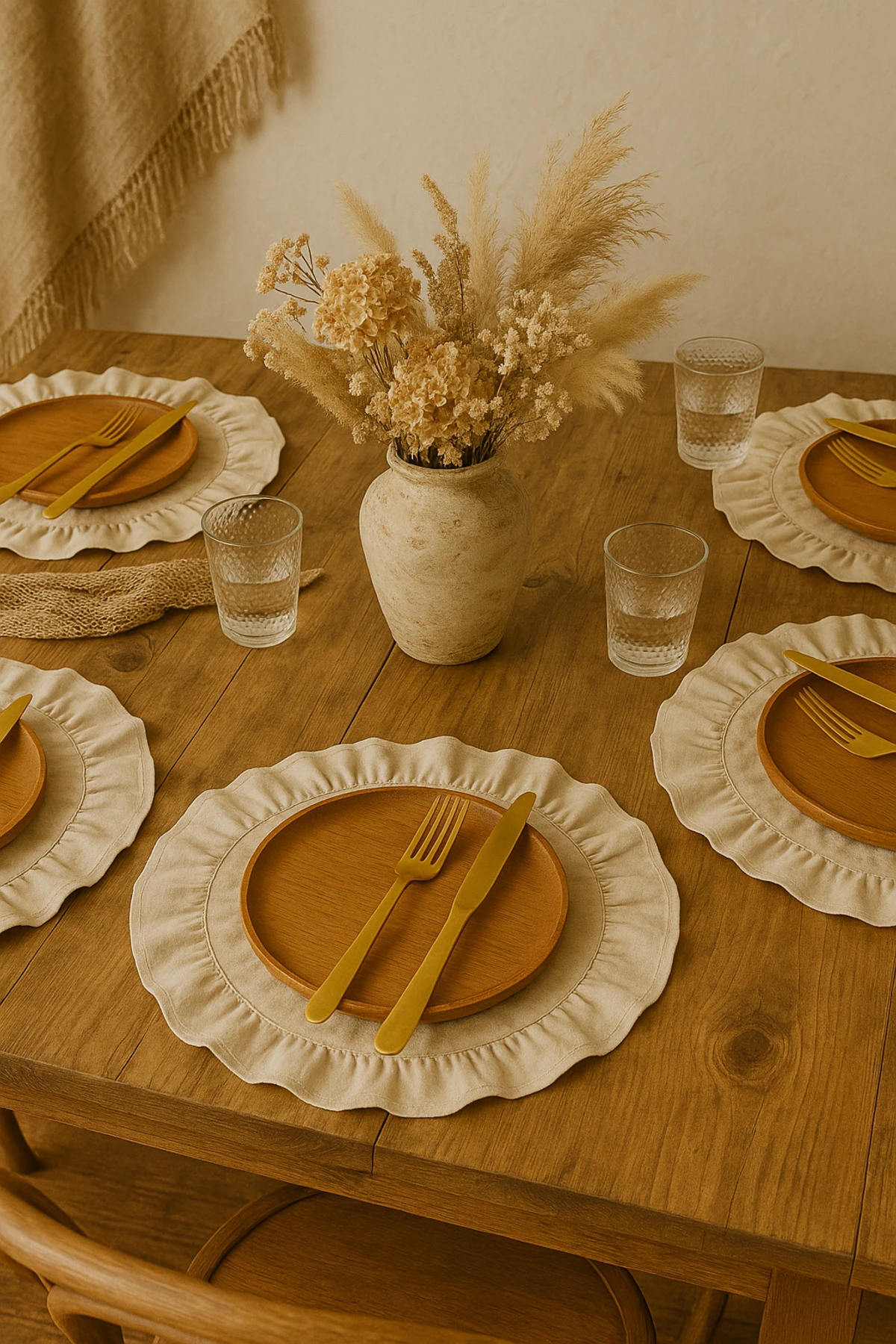 2'li Elite Ham Keten Fırfırlı Amerikan Servis ve Supla Seti