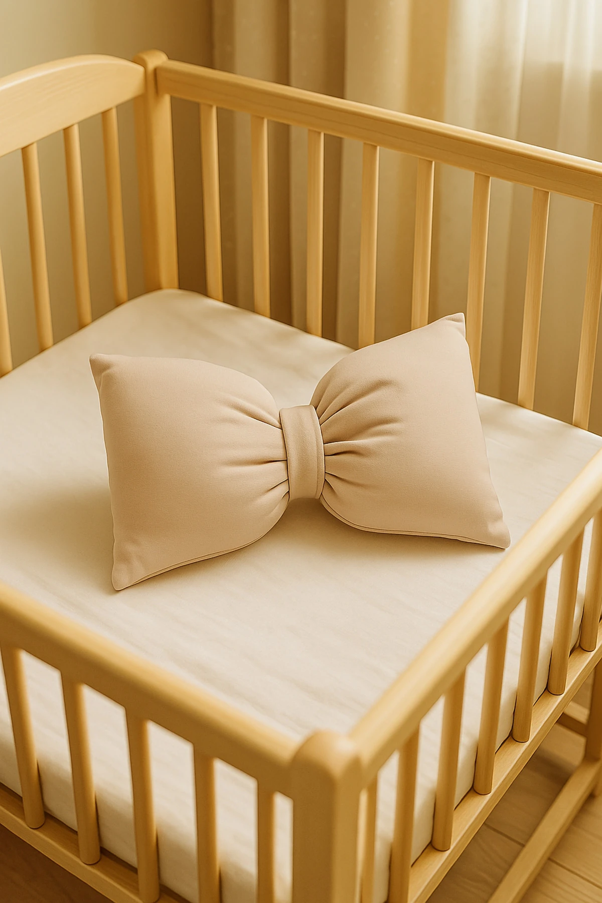 Fiyonklu Bej Kırlent | Silikon Elyaf Dolgulu Dekoratif Yastık