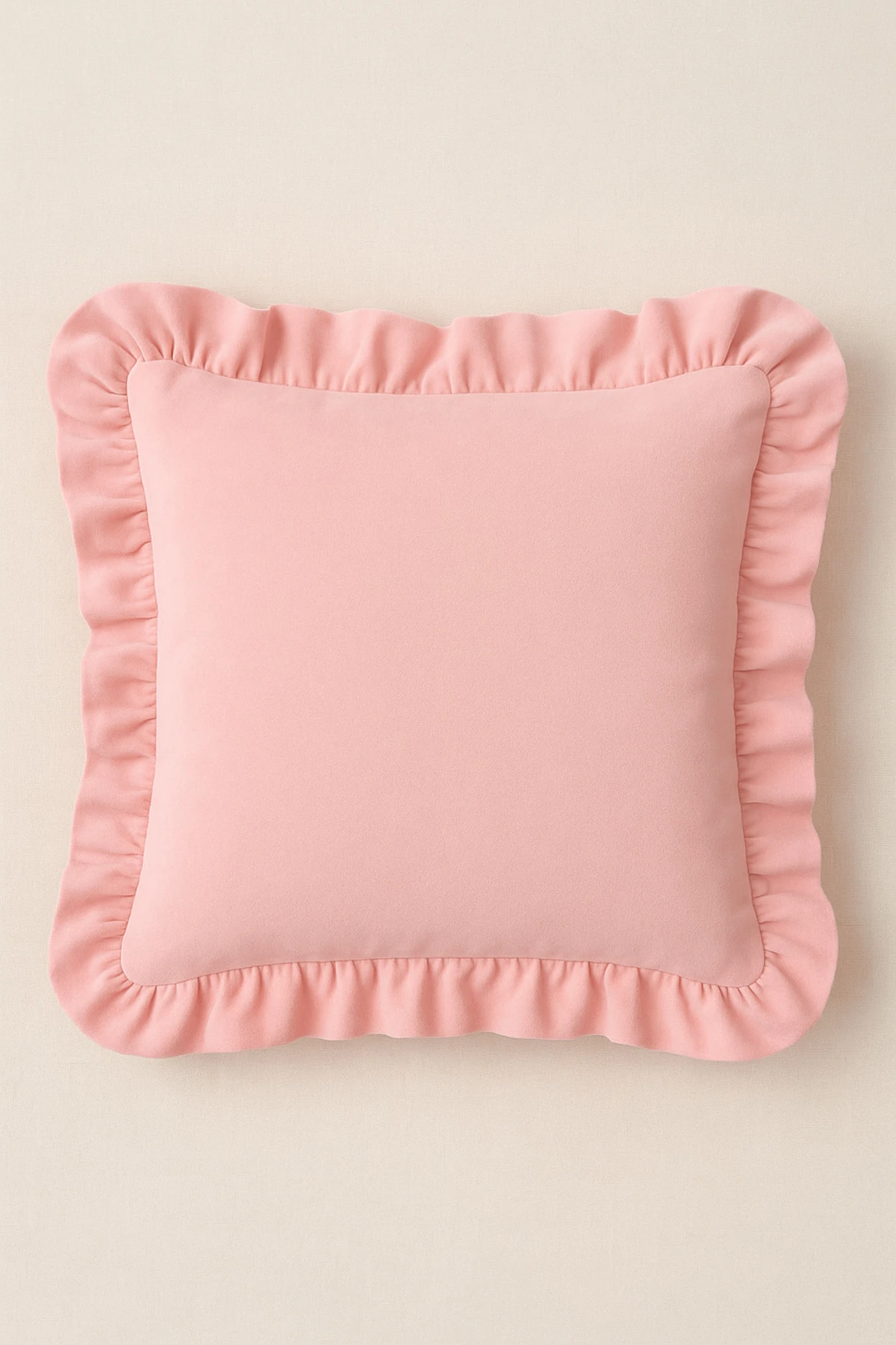 Pembe Ham Keten Fırfırlı Vintage Kırlent Kılıfı 43x43 cm - Pembe Kırlent
