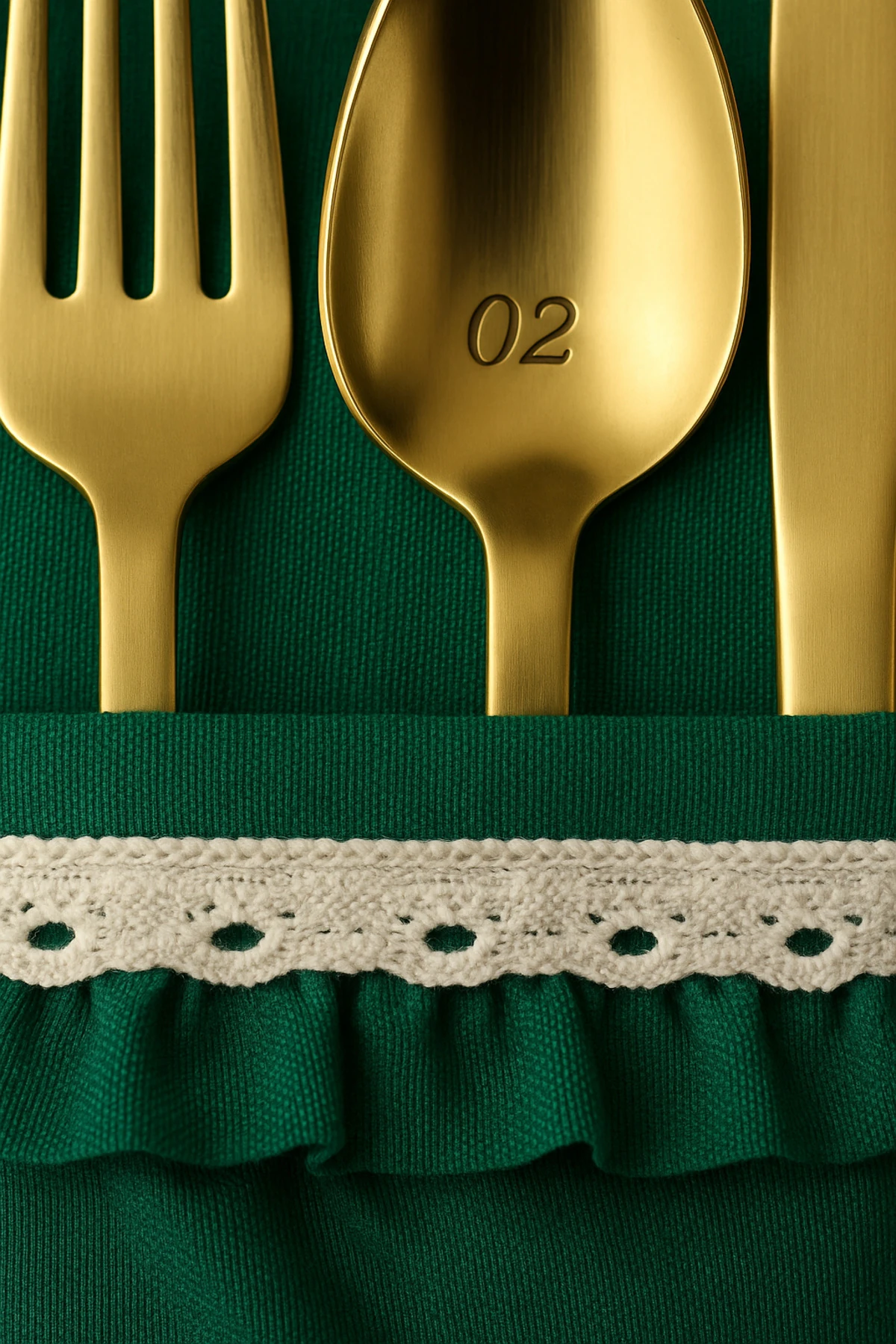 6'lı Yeşil Keten Sofra Kaşıklık - Keten Çatal Kaşık Bıçaklık - Sunum Kaşıklığı - Keten Kaşıklık