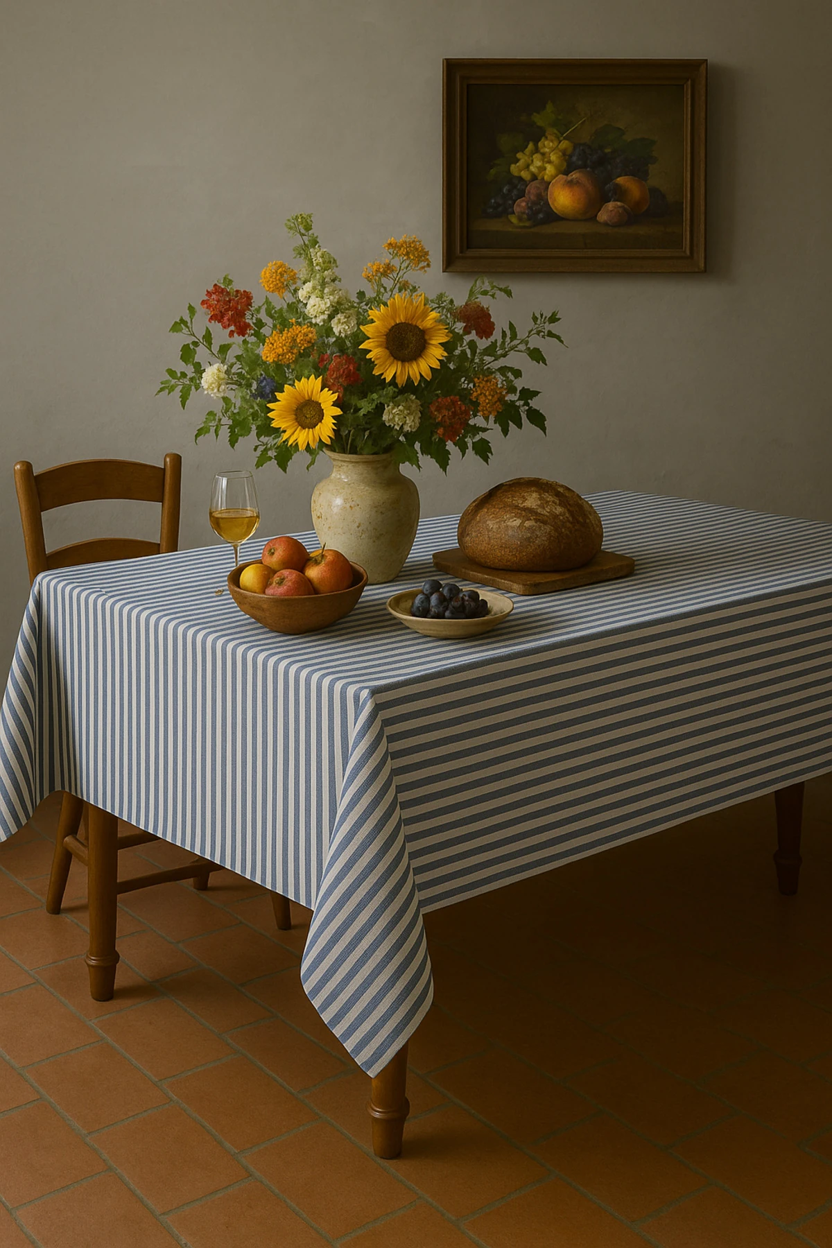 Çizgili Keten Masa Örtüsü - Yemek Masası Örtüsü - Piknik Örtüsü